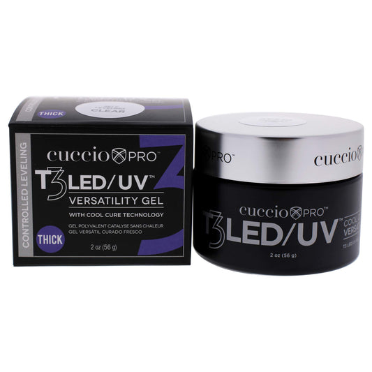 Black Cuccio Pro T3 LED/UV Cool Cure Versatility Gel - Controlled Levelling - Incredibly Flexible - Strong Adhesion - Thick Viscosity - Fast Application - Quick Cure - Clear - 2 Oz Nail Gel