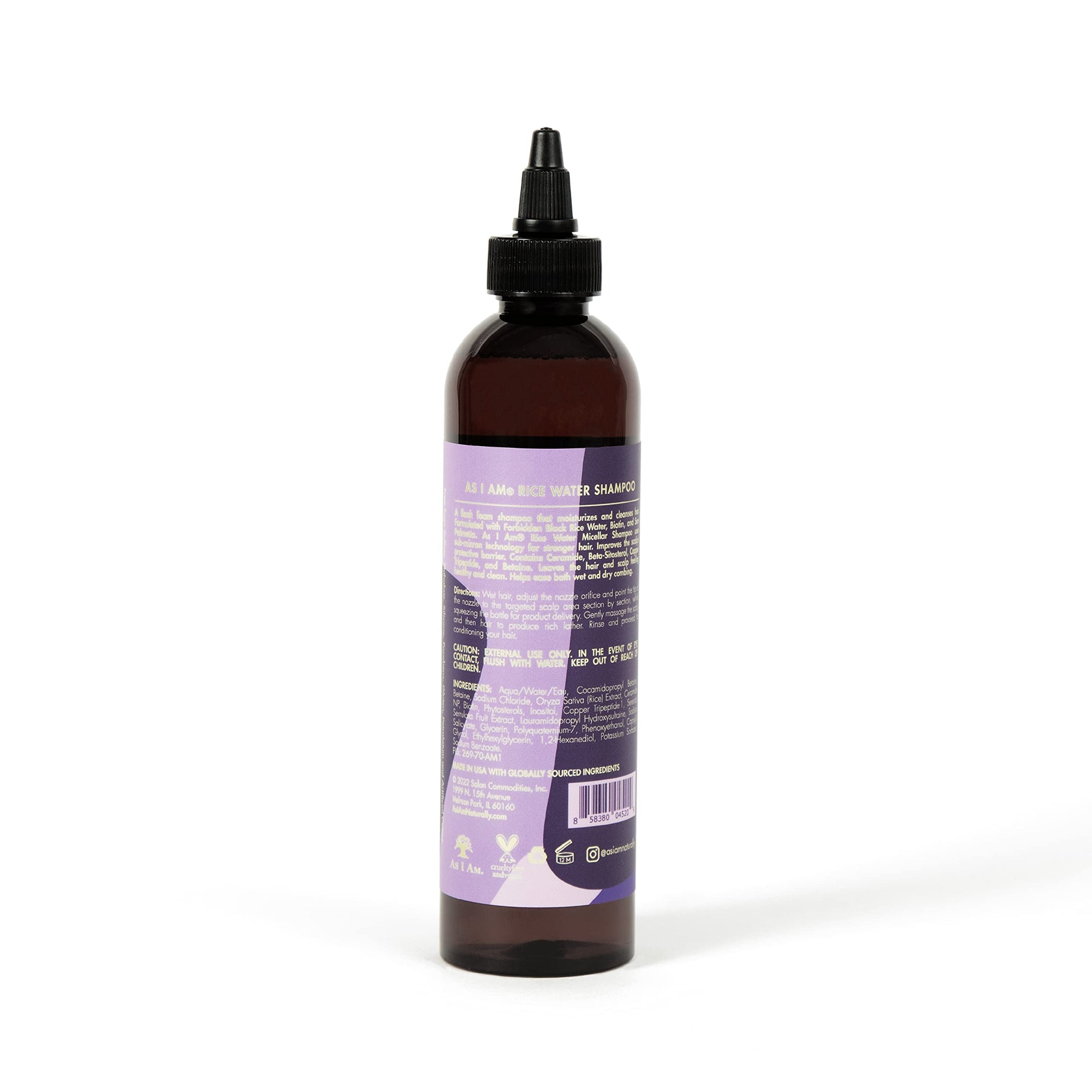 White Smoke As I Am Rice Water Shampoo 8 oz - with Forbidden Black Rice, Saw Palmetto, Biotin - Gentle Cleanser - Moisturizing - Vegan & Cruelty Free - Sulfate Free - Paraben Free - For All Hair Types
