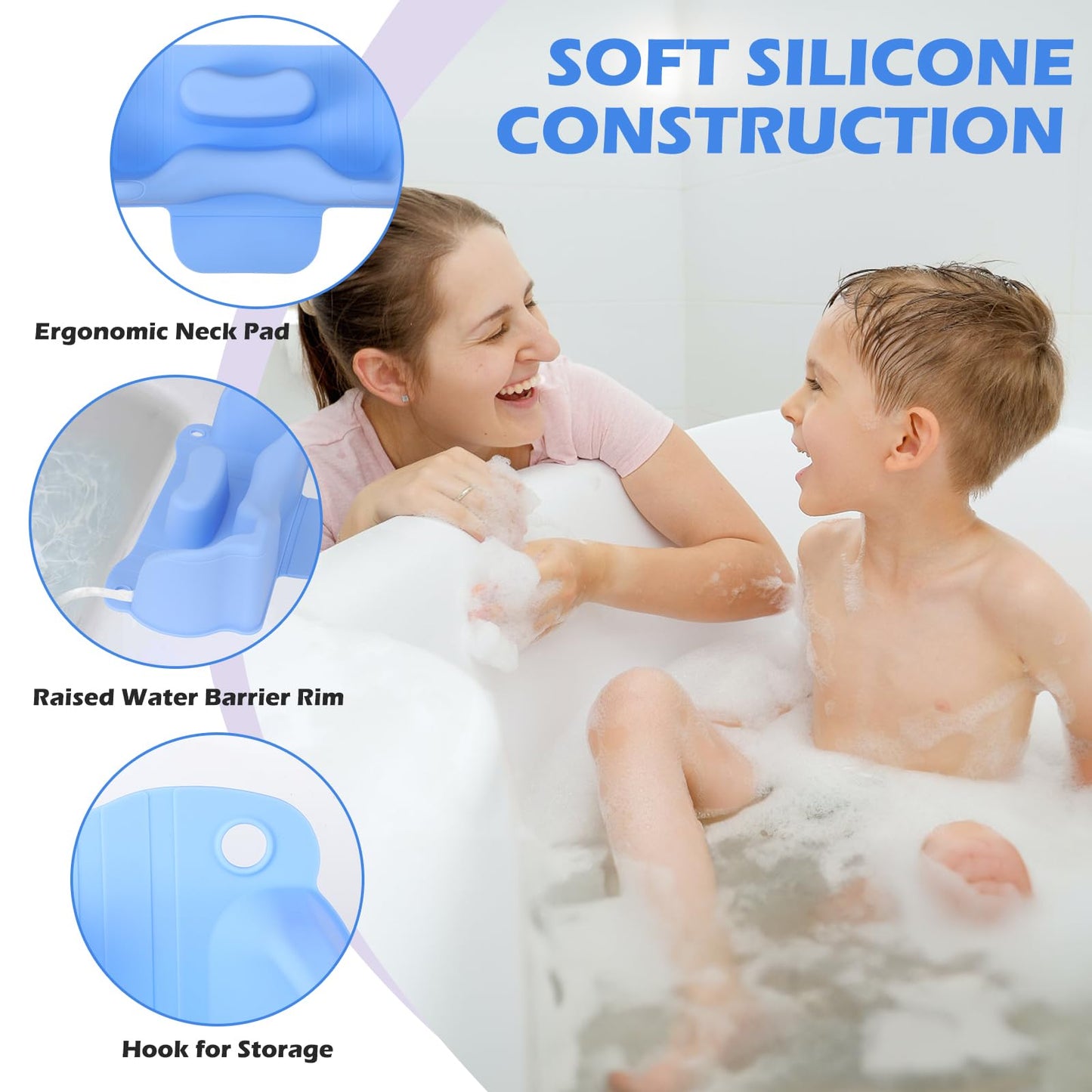 White Smoke Jhua Portable Hair Washing Station for Kids Sink Bathtub Hair Washing Basin, Silicone Tear-Free Shampoo Bowl Wash Basin with Rinser Cup, Scalp Massager, Neck Support for Children Kids Teens Seniors