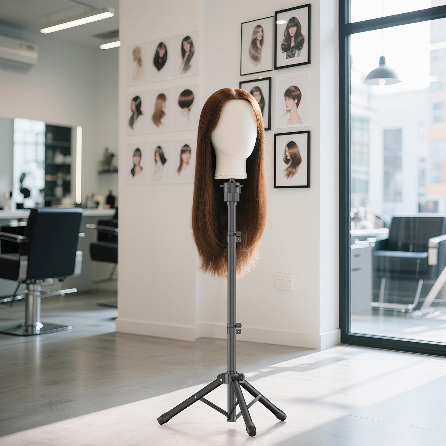Lavender Womnwomn Wig Stand Tripod, 50 Inch Adjustable Mannequin Head Stand, Wig Head Stand for Cosmetology, Hairdressing Training - Includes T-Pins, Comb, Hair Clips & Carrying Bag (Head Not Included)