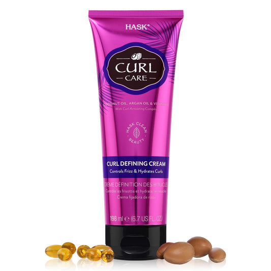 White Smoke HASK CURL CARE Curl Defining Cream - vegan formula, cruelty free, color safe, gluten-free, sulfate-free, paraben-free