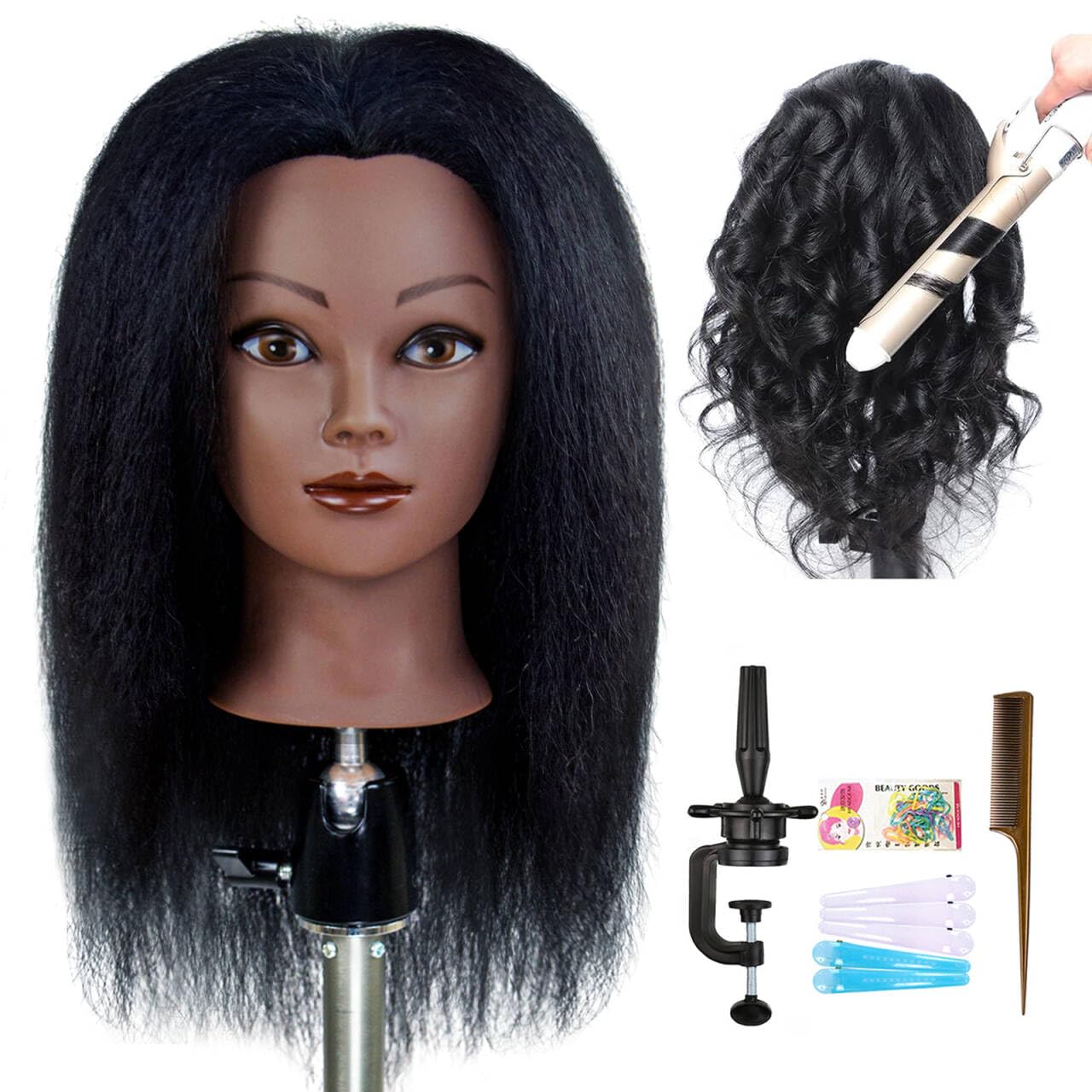 White Smoke ISHOT Mannequin Head Human Hair,16"100% Real Human Hair,Beauty School Hair Practice Head,Manikin Cosmetology Hairdresser Training Head,Doll Head