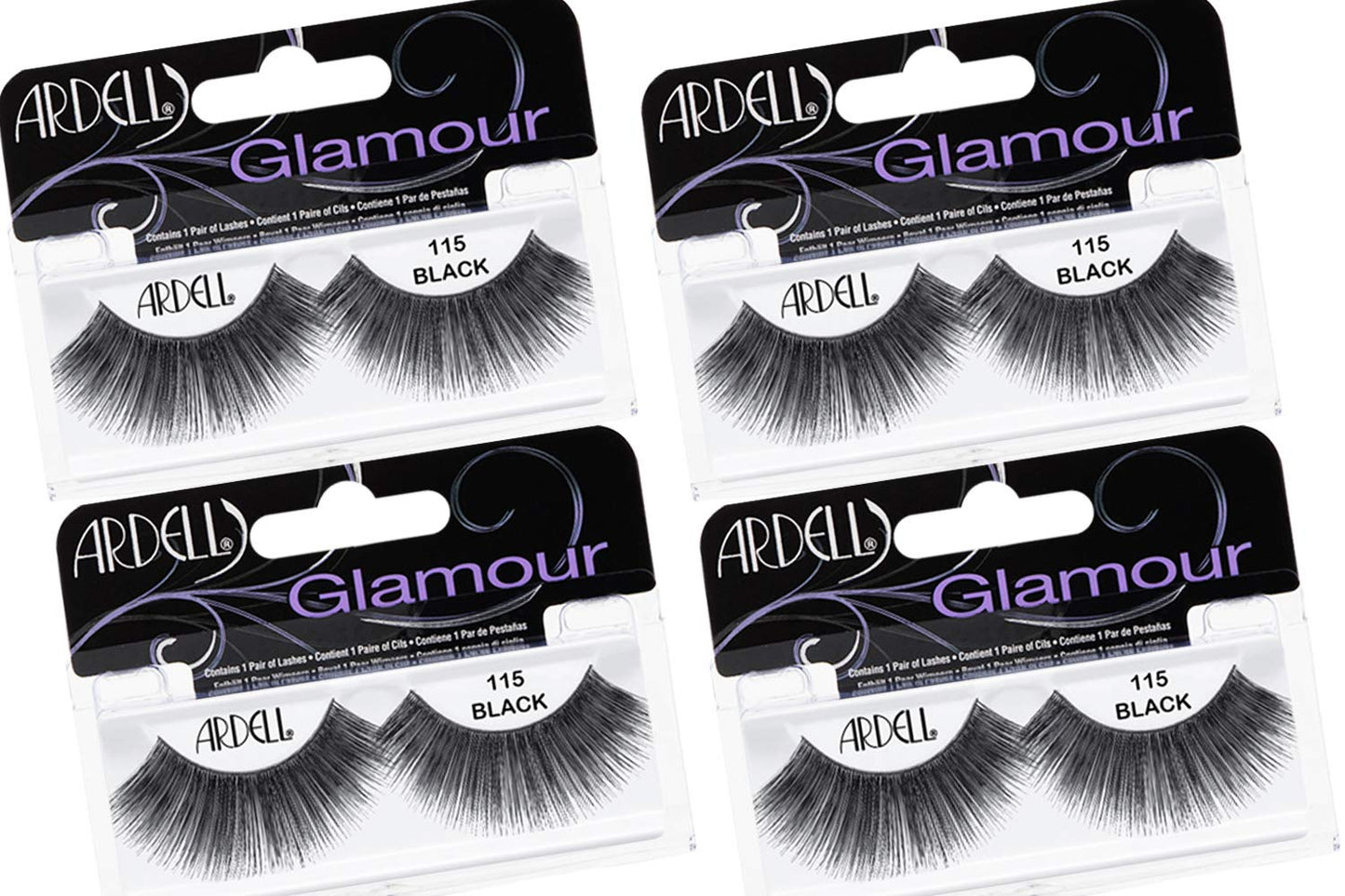 White Smoke Ardell False Eyelashes Glamour Strip Lashes 115 - Black, Full Volume and Rounded Lash, Reusable Fake Eyelashes for Any Special Occasions, 4-Packs