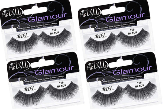 White Smoke Ardell False Eyelashes Glamour Strip Lashes 115 - Black, Full Volume and Rounded Lash, Reusable Fake Eyelashes for Any Special Occasions, 4-Packs