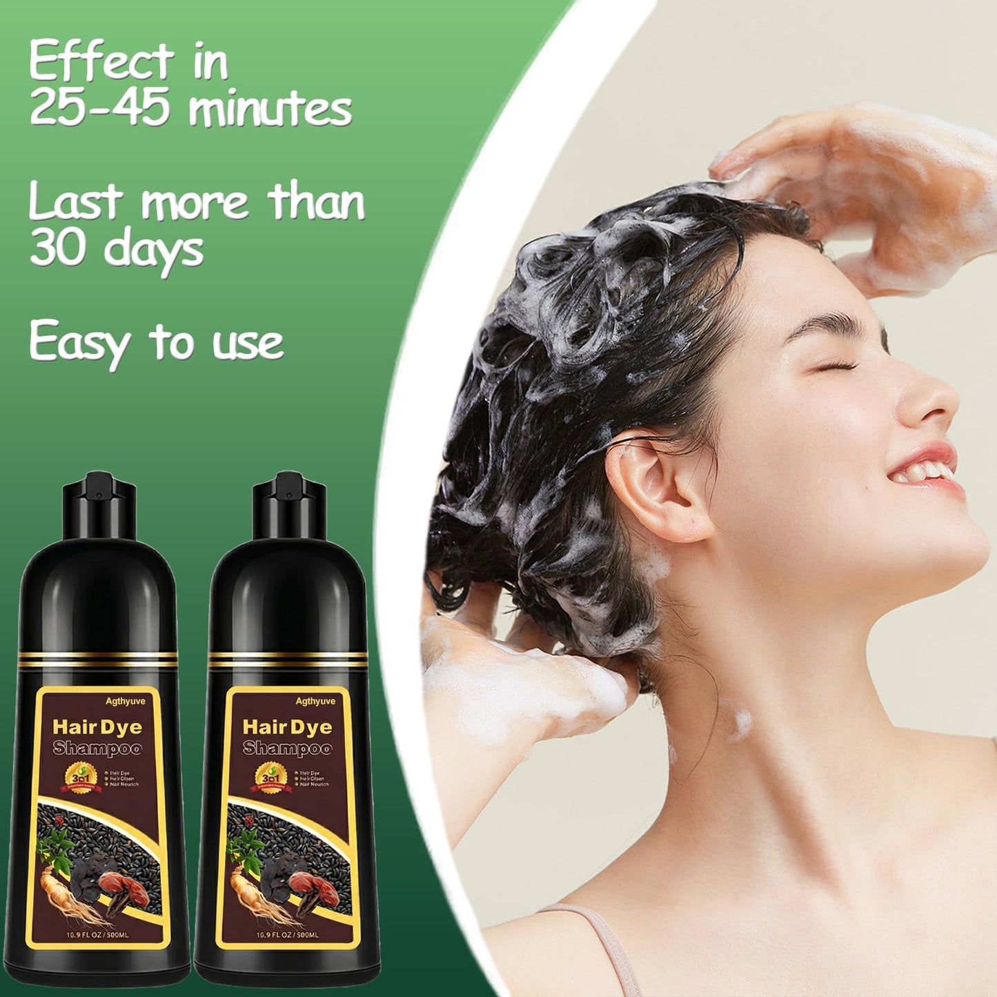 Light Gray Agthyuve 3-in-1 Dark Brown Hair Dye Shampoo for Women & Men, 16.9 Fl Oz Instant Hair Color Shampoo 100% Gray Coverage, Semi-Permanent Herbal Hair Dye, Gentle DIY Home Salon (Dark Brown)