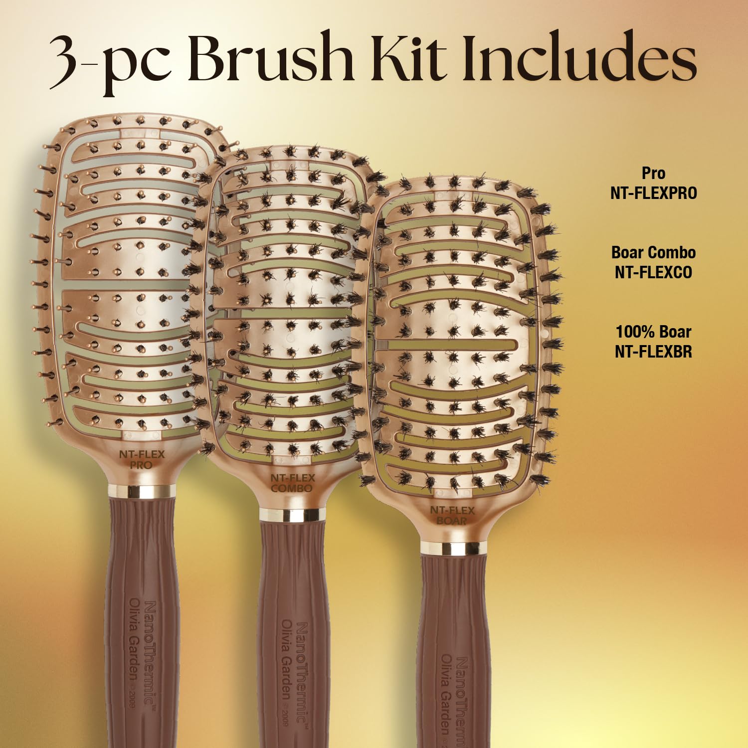 Rosy Brown Olivia Garden NanoThermic Ceramic + Ion Flex Hair Brush kit contains NT-FLEXPRO NT-FLEXBR, NT-FLEXCO (3-Piece Box)