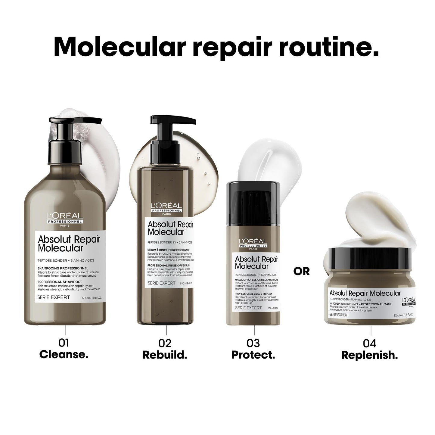 White Smoke L'Oréal Professionnel Paris Absolut Repair Molecular Shampoo - Bond Building & Hair Strengthening Shampoo, For All Color Treated and Damaged Hair, With Peptide Bonder & Amino Acids, Sulfate-Free