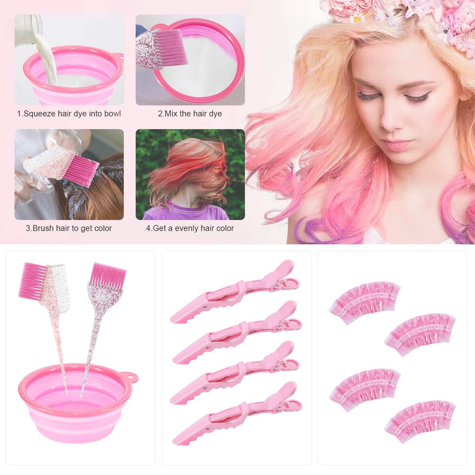 White Smoke Asqraqo 11pcs Hair Coloring Kit - Professional Salon Tools for DIY Mixing, Includes Clips, Bowl, Dye Brush, Earmuffs - Perfect for Bleaching and Dye