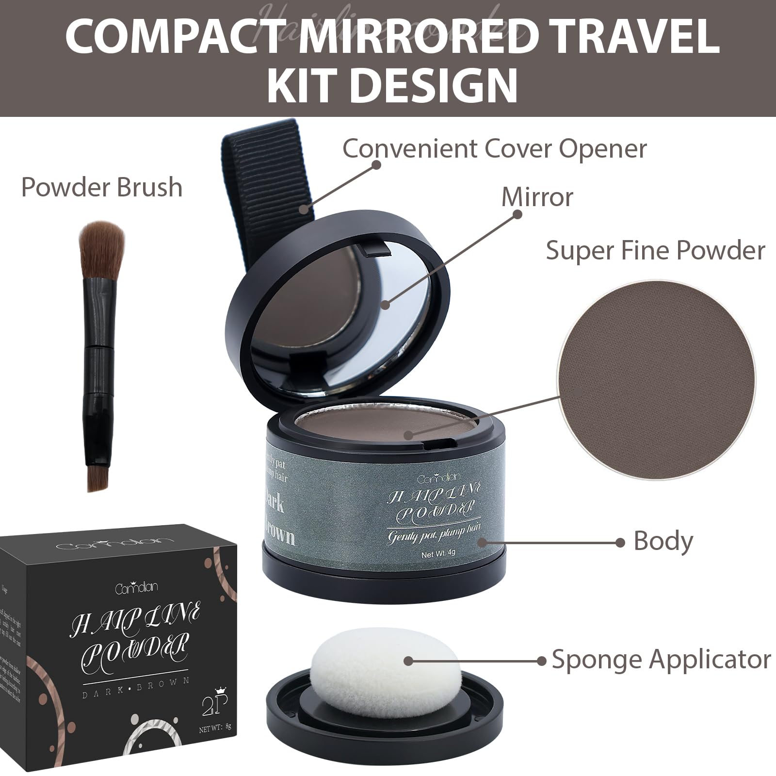 White Smoke 2 Pack Hairline Powder for Women and Men, Used to Root Touch Up Hair Color, Thinning and Gray Hair Coverage and Bald Spots Coverage, Dark Brown