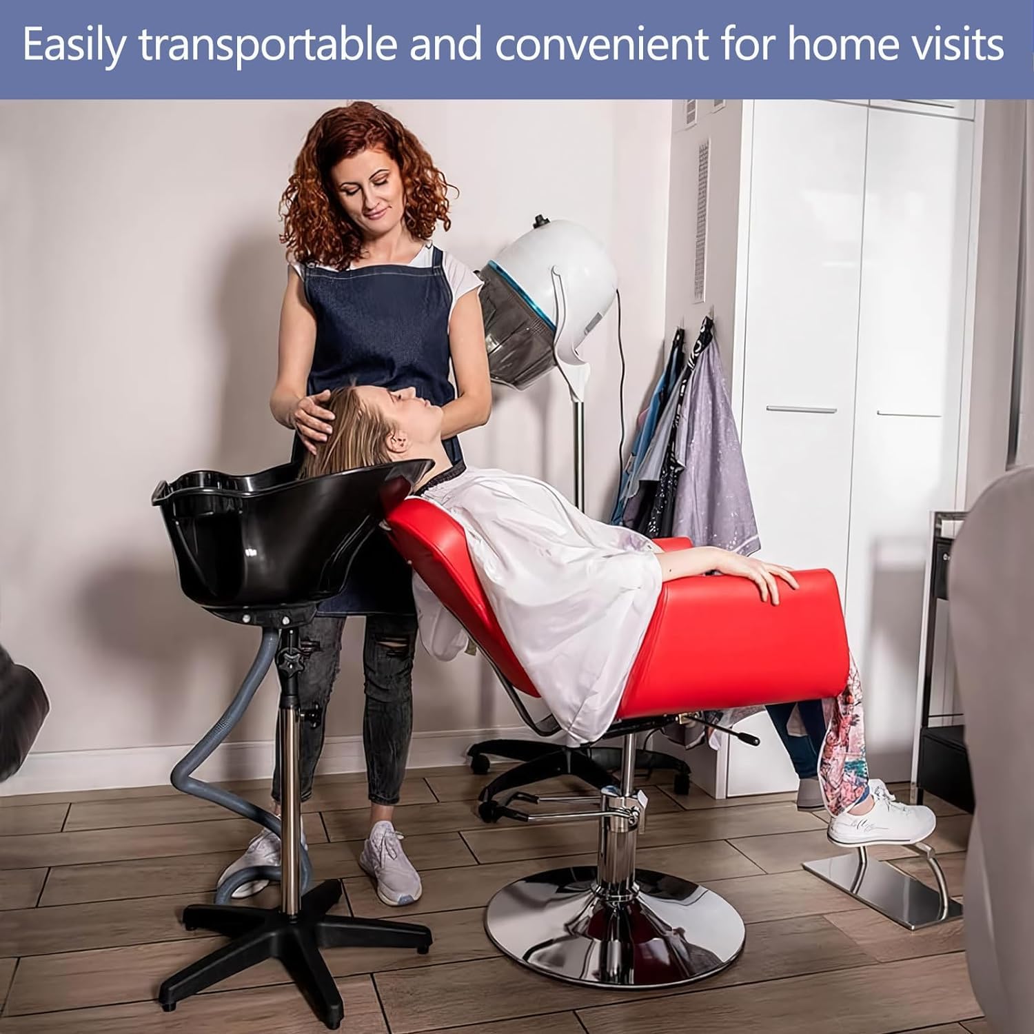Lavender Height Adjustable Portable Shampoo Sink with 270° Rotation, Deep Hair Washing Basin & Drain Hose for Home/Salon - Black