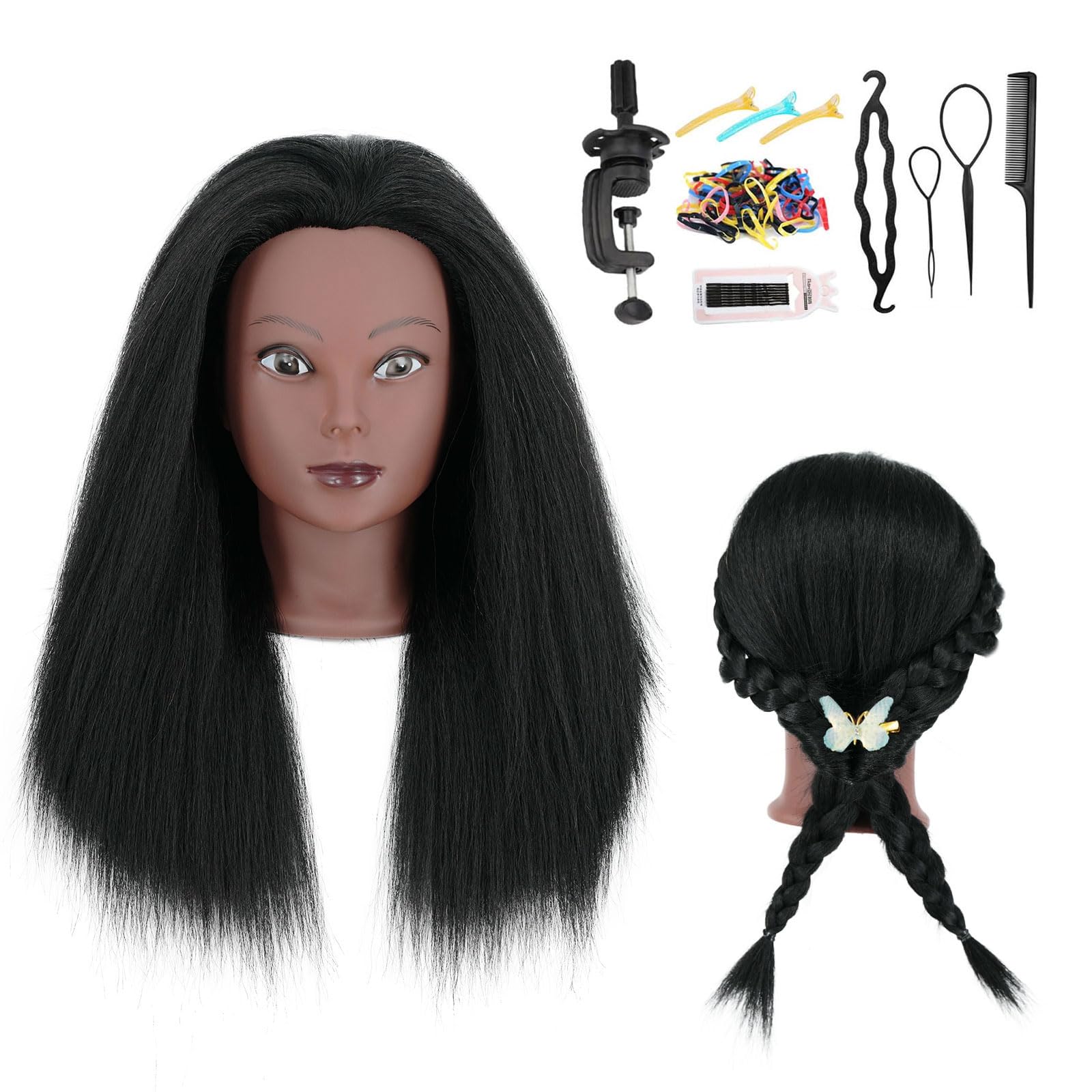 White Smoke Mannequin Head with Human Hair 16'' Cosmetology Manikin Doll Head with 100% Real Human Hair Trainning Head for Hairdresser Practice Braiding Hair Styling with Clamp Stand