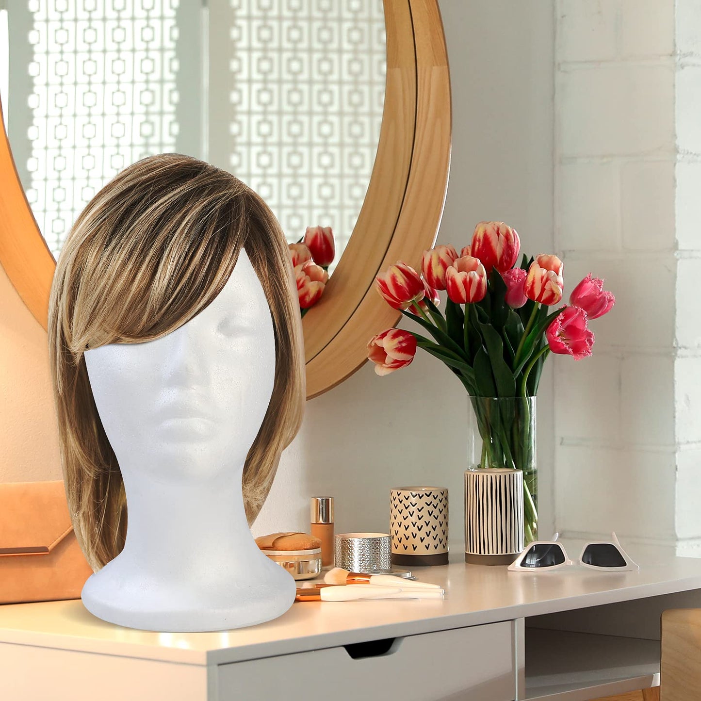 Dark Gray BALABALA 3 Pcs Foam Wig Head, Female Styrofoam Mannequin Hairpieces Stand Holder Cosmetics Model Head Wig Display for Style, Model, Display Hair, Hats, Hairpieces, Mask , Salon and Travel