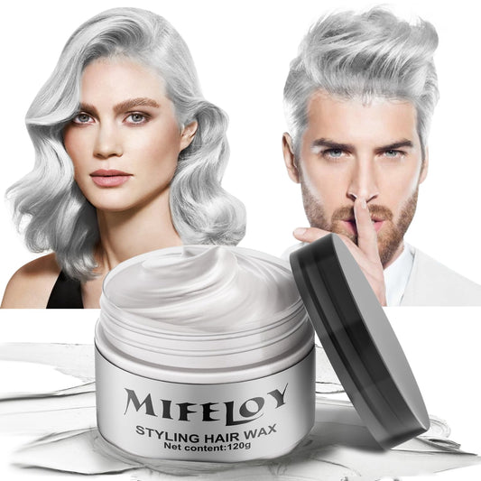White Smoke Silver White Temporary Hair Color Wax, Instant Natural Hairstyle Cream Dye, Washable Styling Pomadesfor Men Girls Women Youth, Disposable Coloring Mud for Party Cosplay DIY Halloween