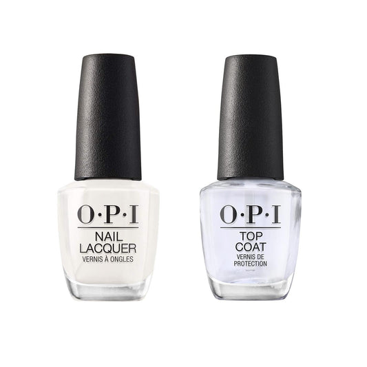 White Smoke Bundle of OPI Nail Lacquer, Funny Bunny, White Nail Polish, 0.5 fl oz + OPI Top Coat, Protective High Gloss Shine Nail Polish Top Coat, 0.5 fl oz