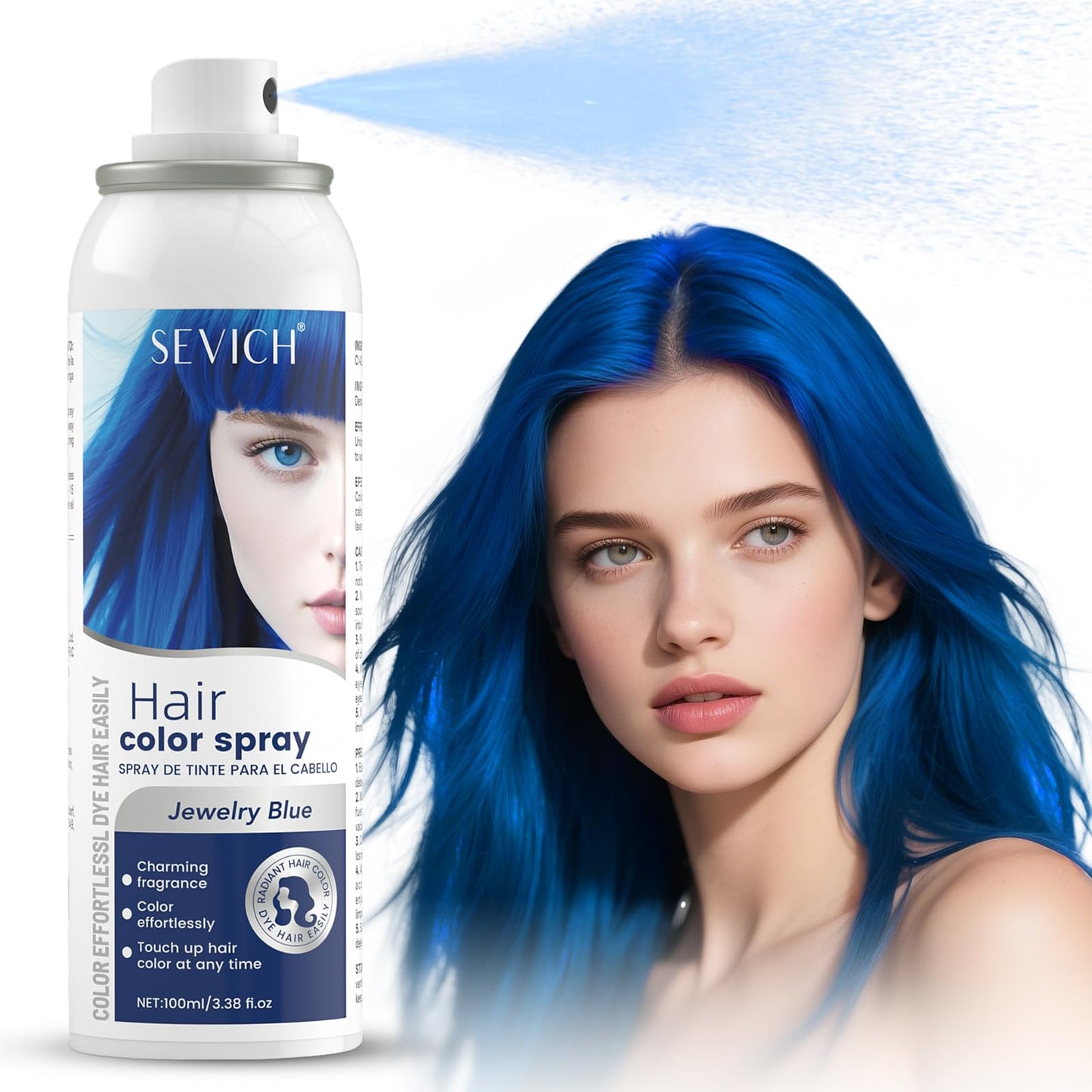 White Smoke SEVICH Temporary Hair Color Spray Blue, Instant Hair Color Application, Hair Dye for Men & Women, Natural Looking,Quick Drying, Non-Sticky, Long-Lasting No Fading, 100mL