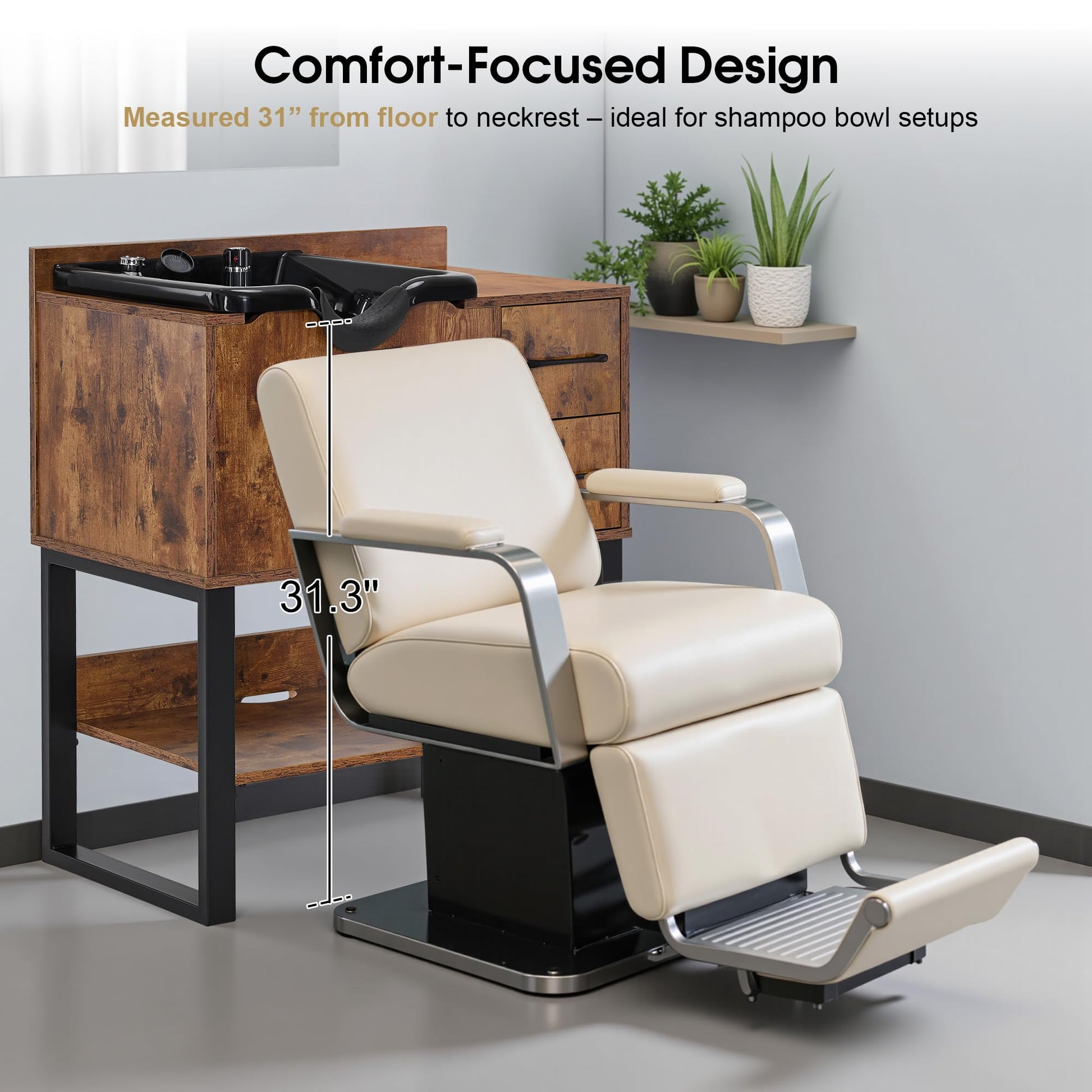 Gray BarberPub Shampoo Cabinet with Sink, Modern Salon Backwash Station with Bowl, Neck Rest, 2 Drawers, Storage Shelf,Hot & Cold Control 7135 (Rustic Brown)