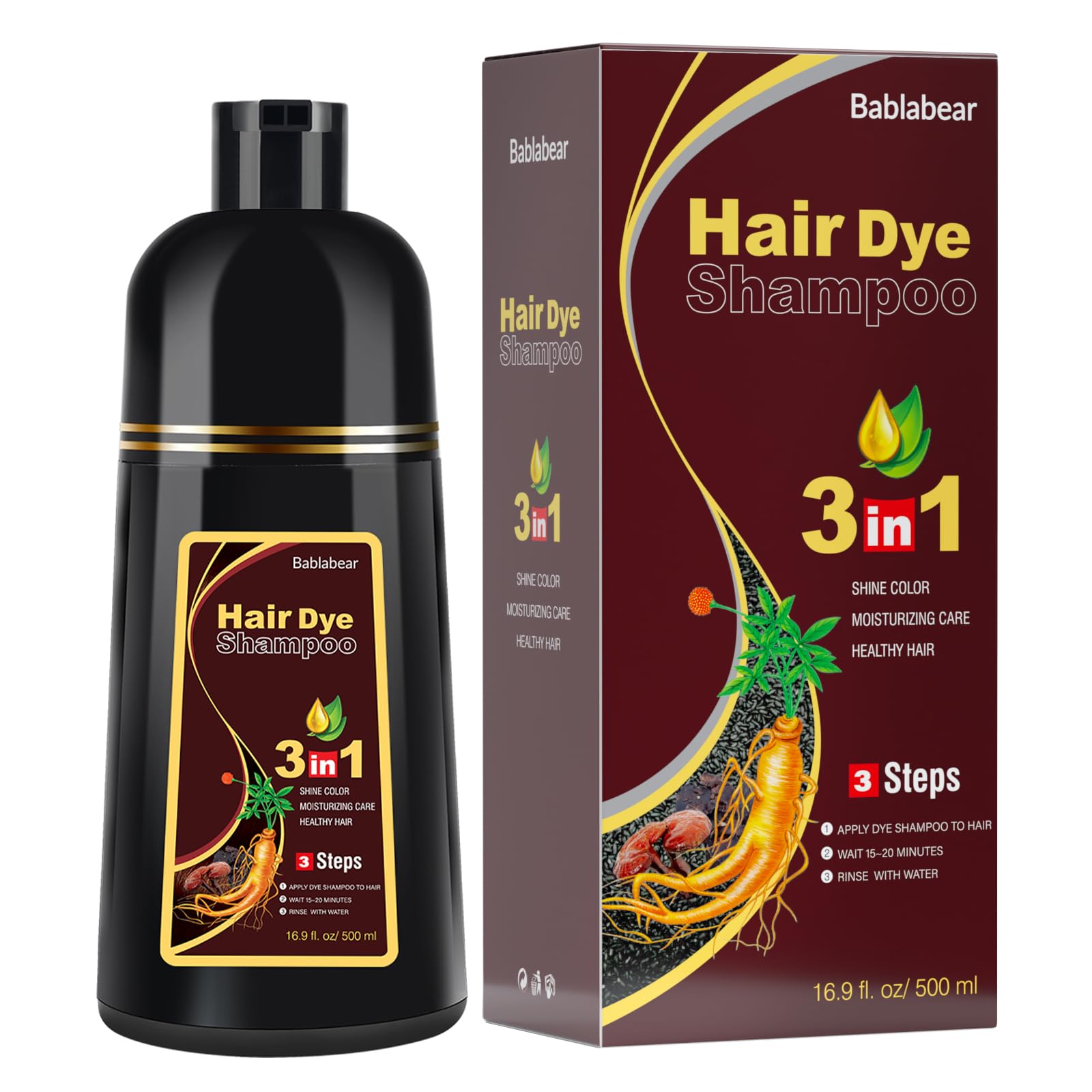 White Smoke Bablabear Dark Brown Hair Color Shampoo for Gray Hair 500ML Instant Hair Dye Shampoo for Men & Women-3 in 1 Color Shampoo