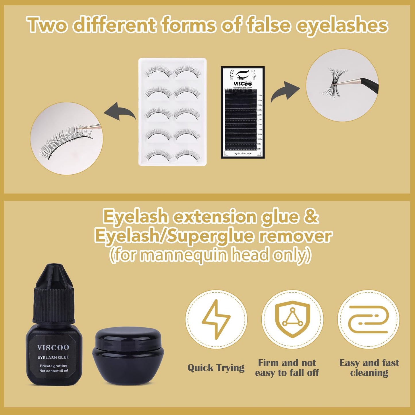 Tan Eyelash Extension Kit for Beginners, Professional Lash Extension Kit with Mannequin Head, Lash Starter Kit with Lash Fan, Lash Extension Supplies for Practice Training Kit(Black)