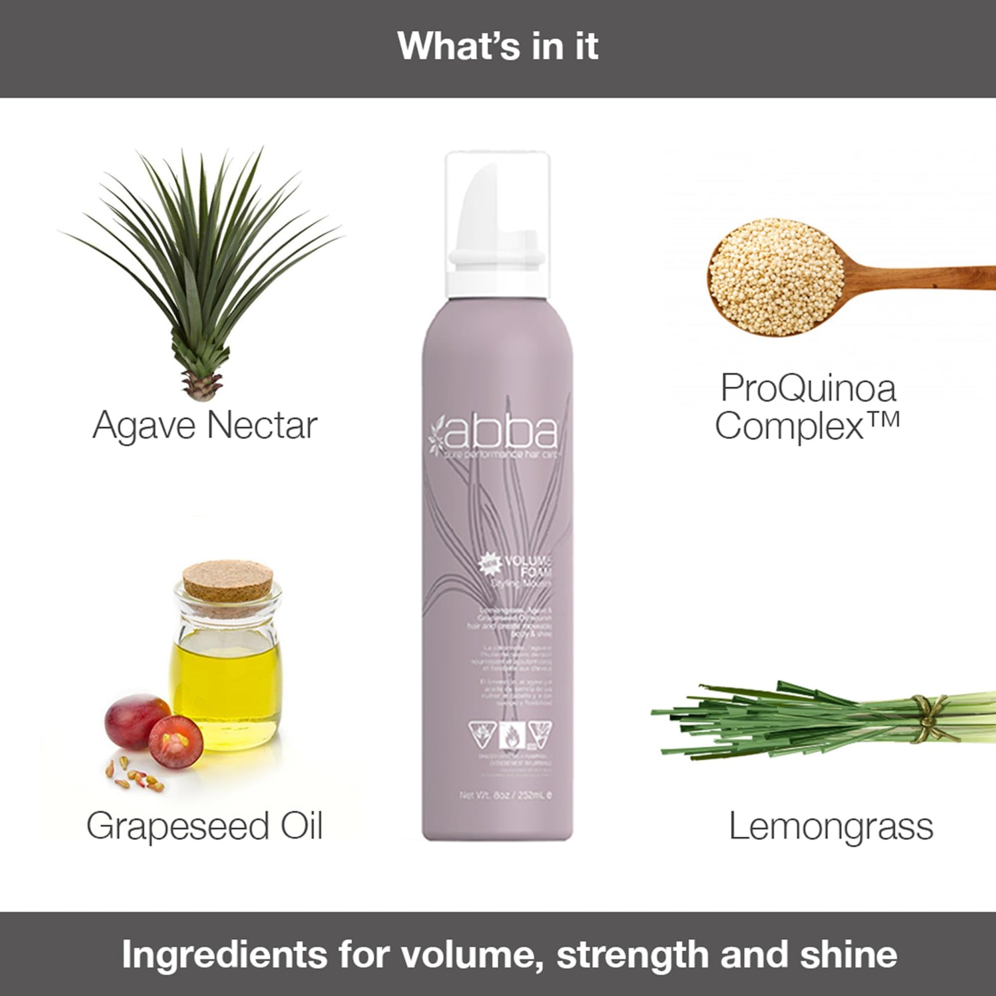 White Smoke ABBA - Pure Volume Foam Styling Mousse - Grapefruit & Lemongrass, 8 fl oz