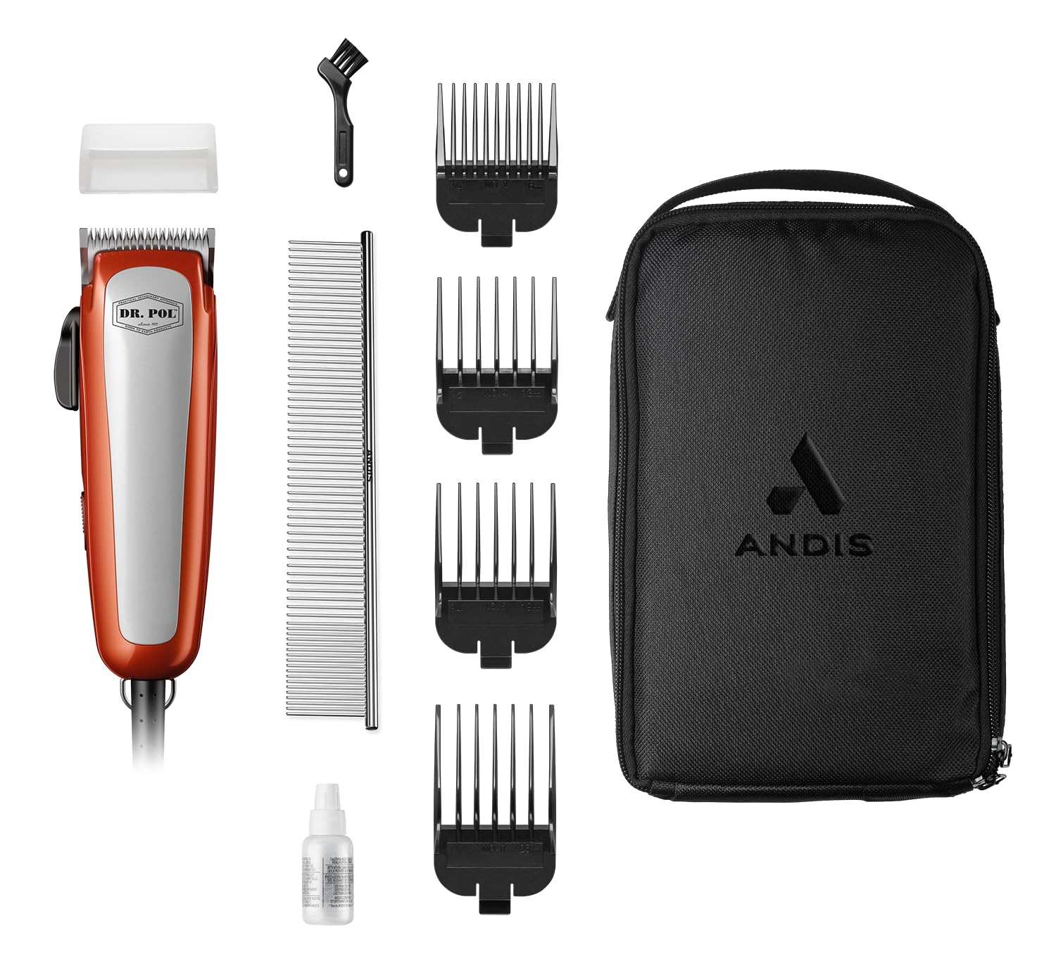 White Smoke Andis Dr Pol Easy Clip Ultra Adjustable Blade Clipper Kit, Ultimate Grooming Tool for DIY Touch-Ups on Single-Coated Breeds with Thin to Medium Coats, Orange, 561116