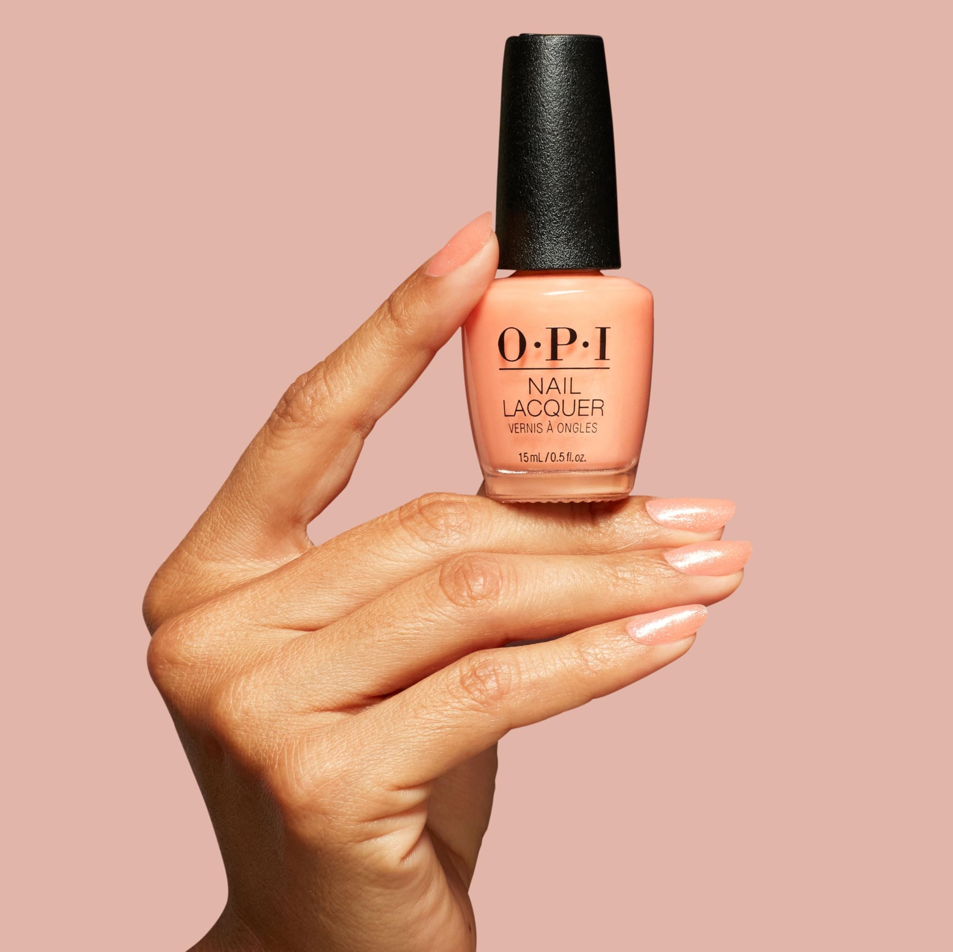Light Pink OPI Nail Lacquer Queens Rule | Semi-Sheer Warm Salmon Coral with Shimmer Chip Resistant Nail Polish | The New OPIcons Collection | Spring 2026