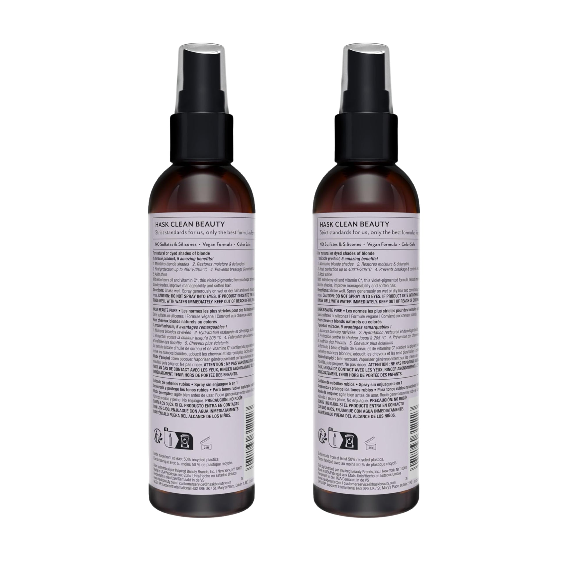 White Smoke HASK BLONDE CARE 5-IN-1 Leave-In Spray Conditioner 2 Piece Bundle- vegan formula, cruelty free, color safe, gluten-free, sulfate-free, paraben-free
