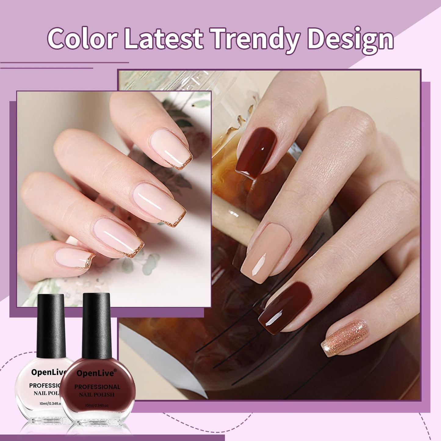 Gray OpenLive 10ml Nude Pink Nail Polish Set 6 Colors Brown Red Purple All Seasons Neutral Color Quick Dry Nail Polish Set for Women Salon DIY Nail Art
