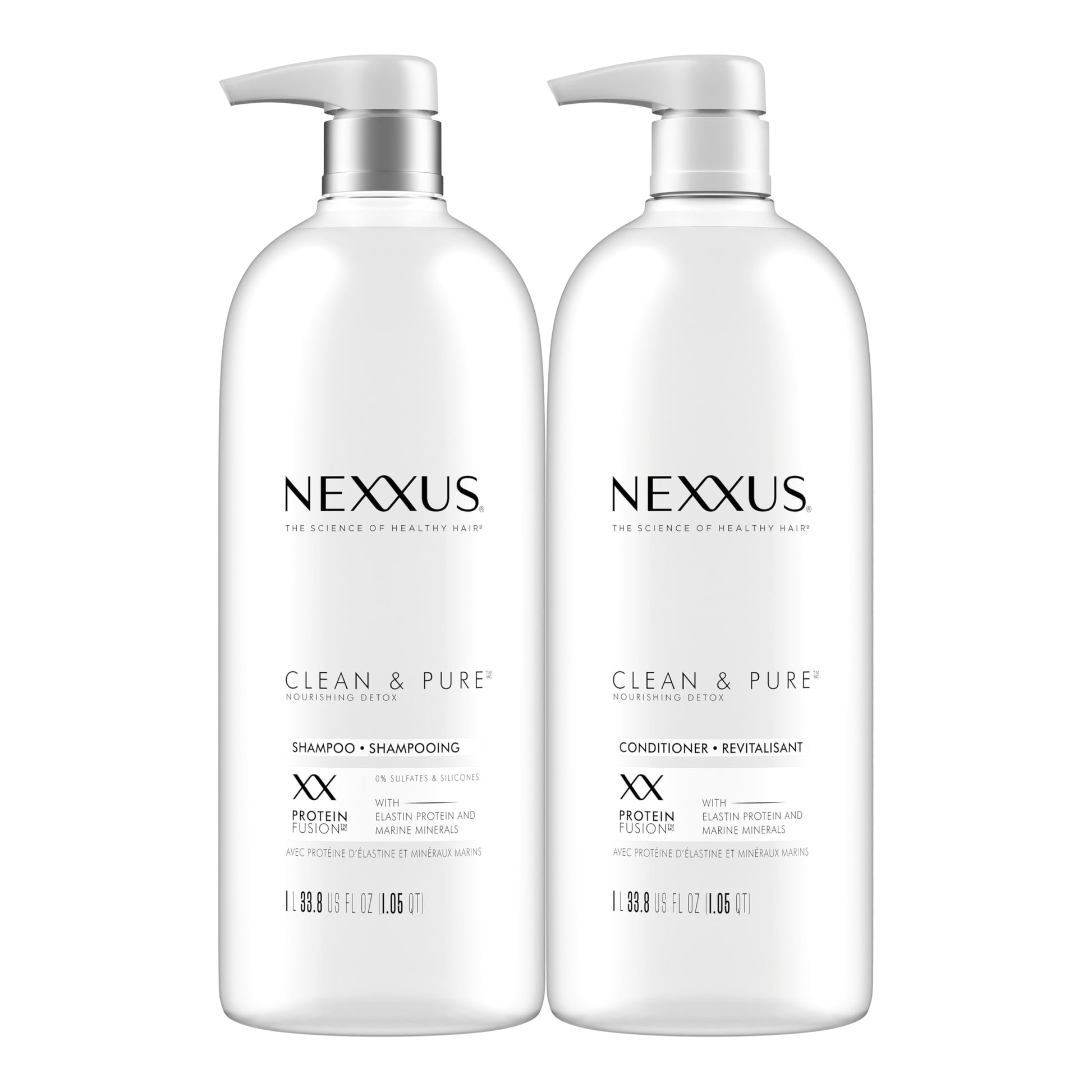 White Smoke Nexxus Clean and Pure Clarifying Shampoo and Conditioner 2-Pack With ProteinFusion, for Nourished Hair Paraben Free 33.8 oz