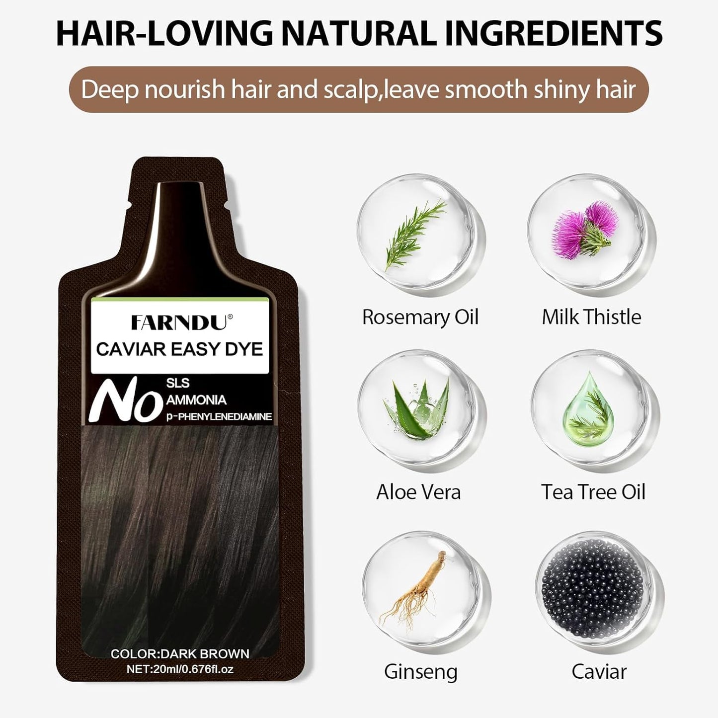 White Smoke Dark Brown Hair Dye Shampoo for Women Men, Ammonia Free 100% Gray Hair Coverage Herbal 3 in 1 Hair Color Shampoo 4 Pack
