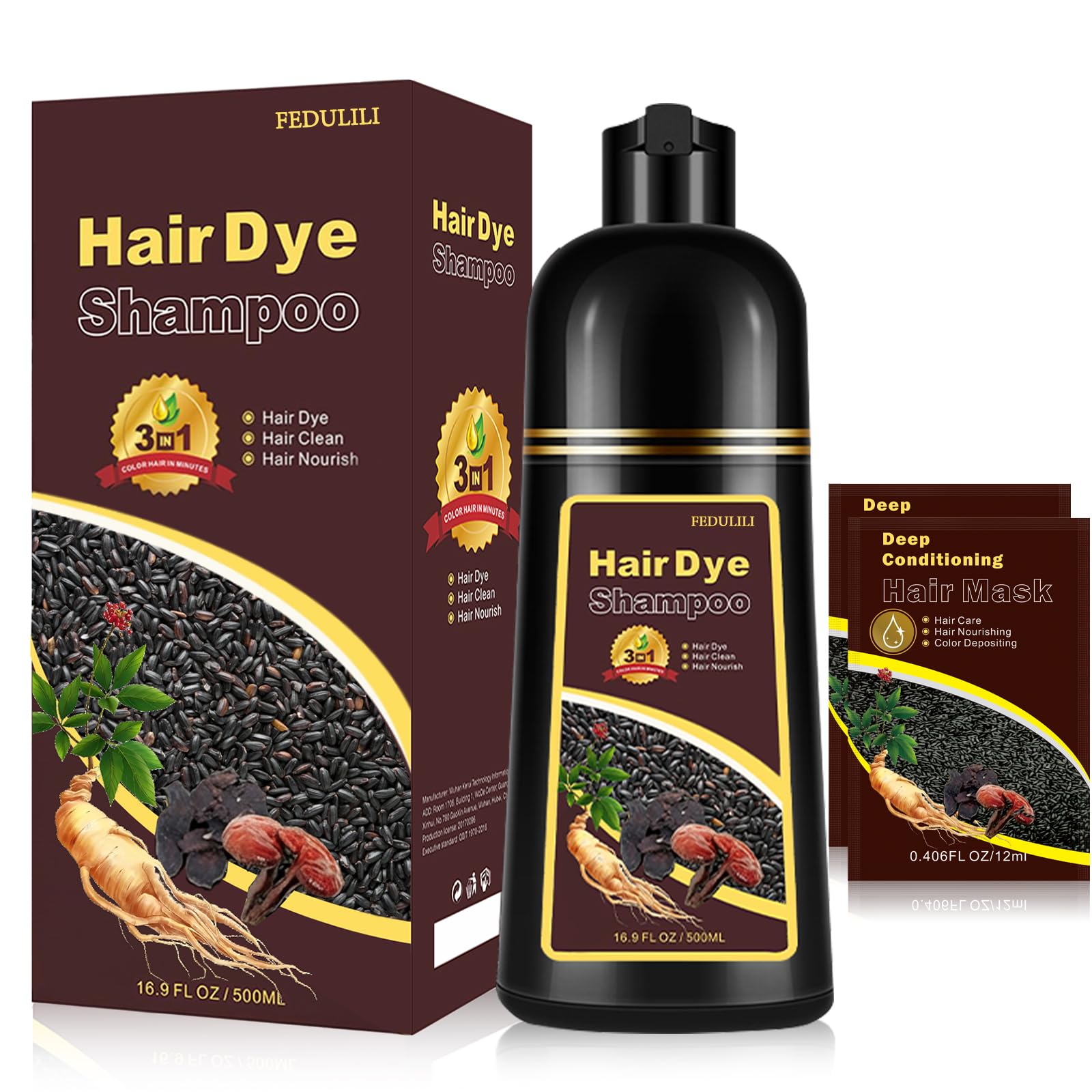White Smoke Instant Black Hair Dye Shampoo, Natural 3-in-1 for Gray Coverage in 10-15 mins, Long-Lasting Color Effect for Women and Men, 16.9 Fl Oz (Black)