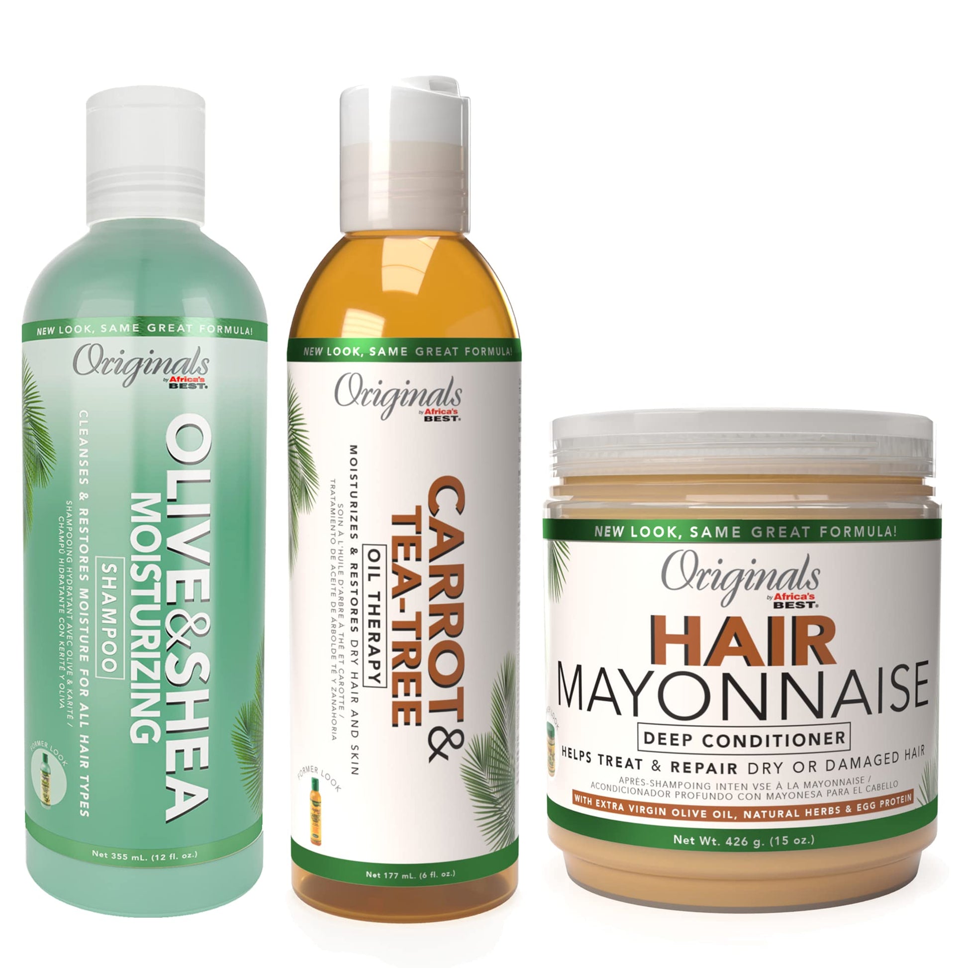 White Smoke Originals by Africa's Best Healthy Hair Essentials Bundle Includes: Olive & Shea Shampoo, Hair Mayonnaise, Carrot Tea Tree Oil Therapy, Healthy Hair Has Never Been So Easy