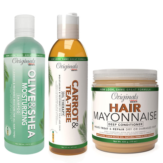 White Smoke Originals by Africa's Best Healthy Hair Essentials Bundle Includes: Olive & Shea Shampoo, Hair Mayonnaise, Carrot Tea Tree Oil Therapy, Healthy Hair Has Never Been So Easy