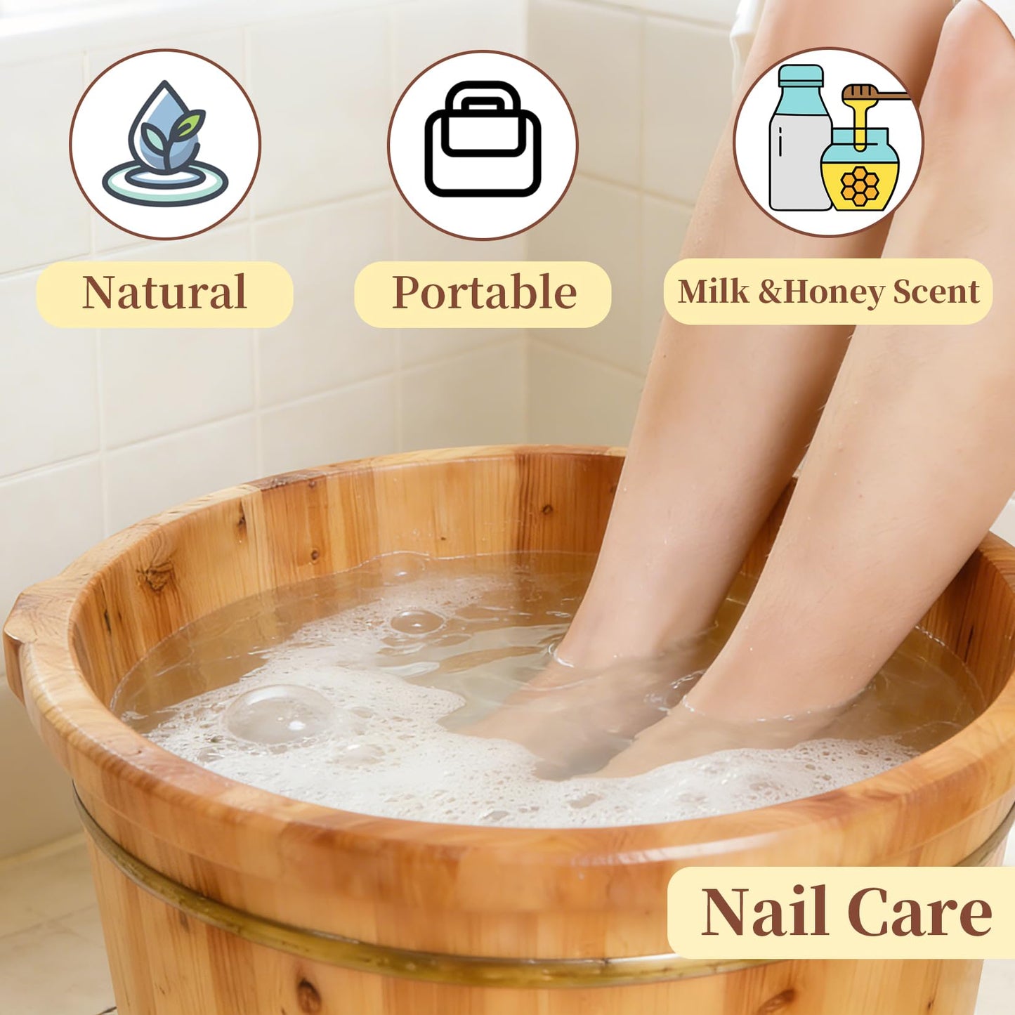 Tan RAQEHO Manicure Spa Tablets 8oz - Milk & Honey Soak Balls, Moisturizing Tablets, Cuticle Softener for Foot and Hand Soak Pedicure Spa Supplies Manicure Tools Nail Salon & Tavel Esenntial（40count）