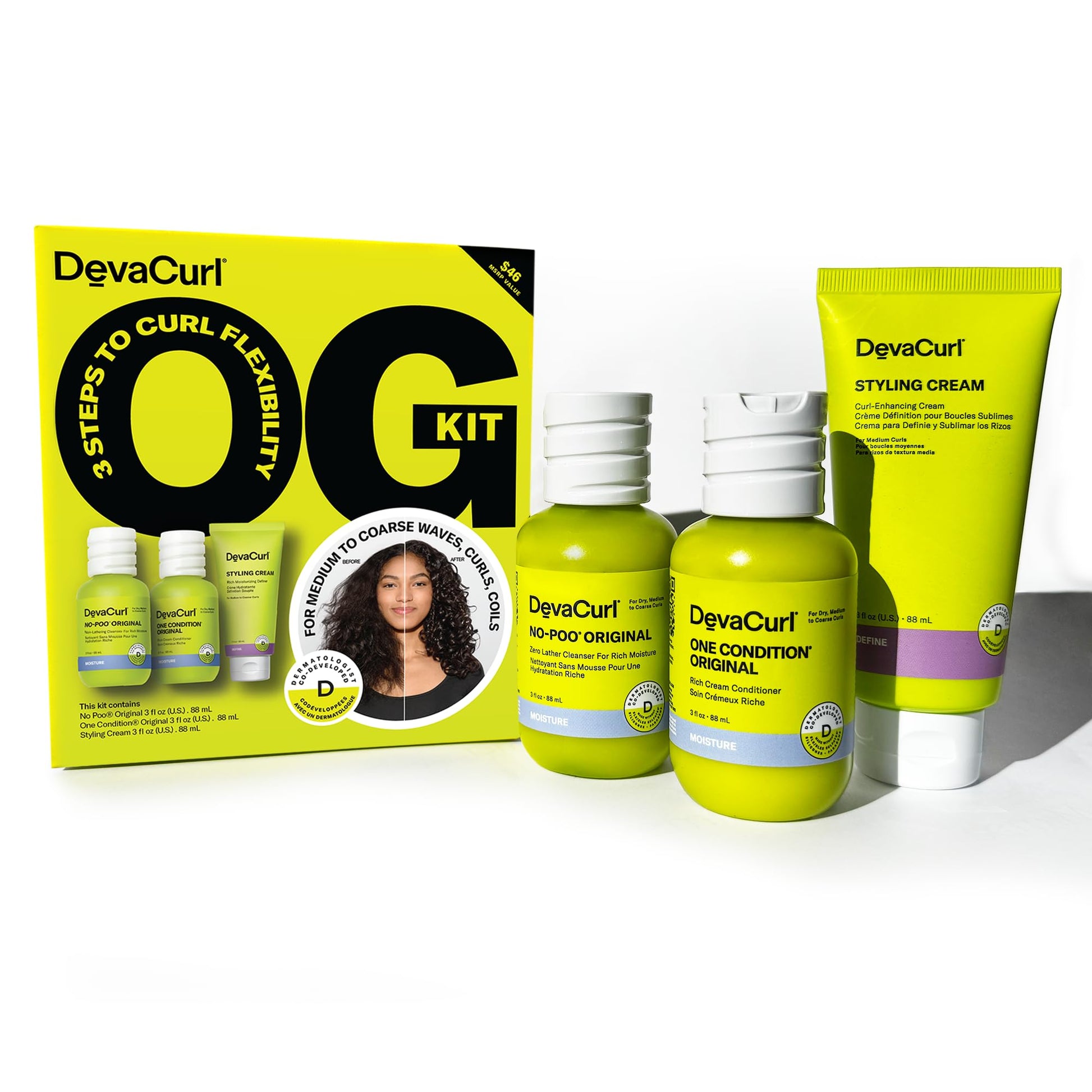 White Smoke DevaCurl OG Kit | Original Curl Routine | No Poo Original | One Condition Original | Styling Cream | Travel Sizes