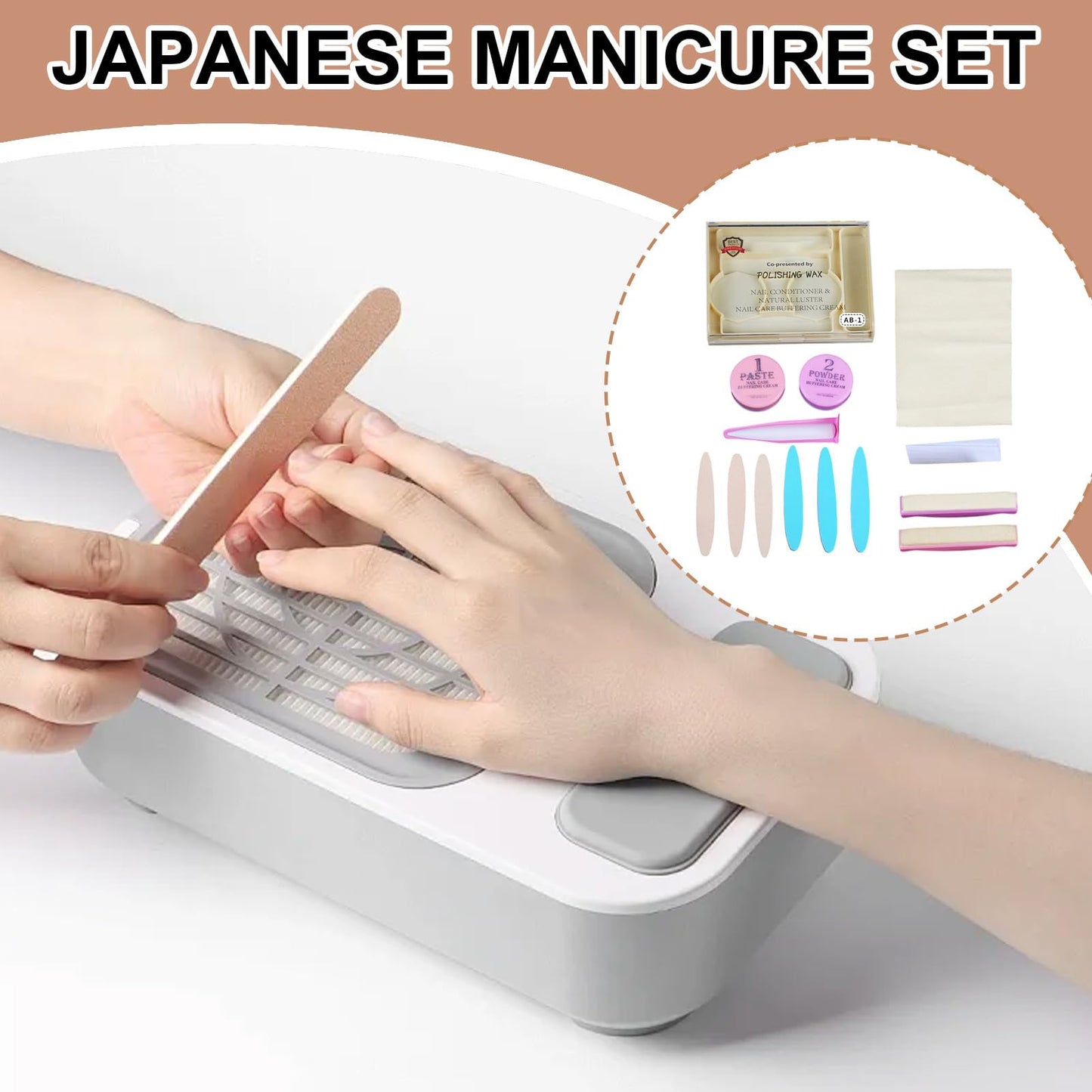 White Smoke Japanese Manicure Kit, Nail Polishing and Buffing Kit, Long-Lasting Shine Nail Care Tools for Women Home Salon Pedicure