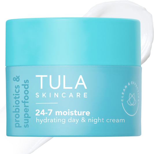 White Smoke TULA Skin Care 24-7 Hydrating Day & Night Cream - Anti-Aging Moisturizer for Face, Contains Watermelon & Blueberry Extract, 1.5 oz.