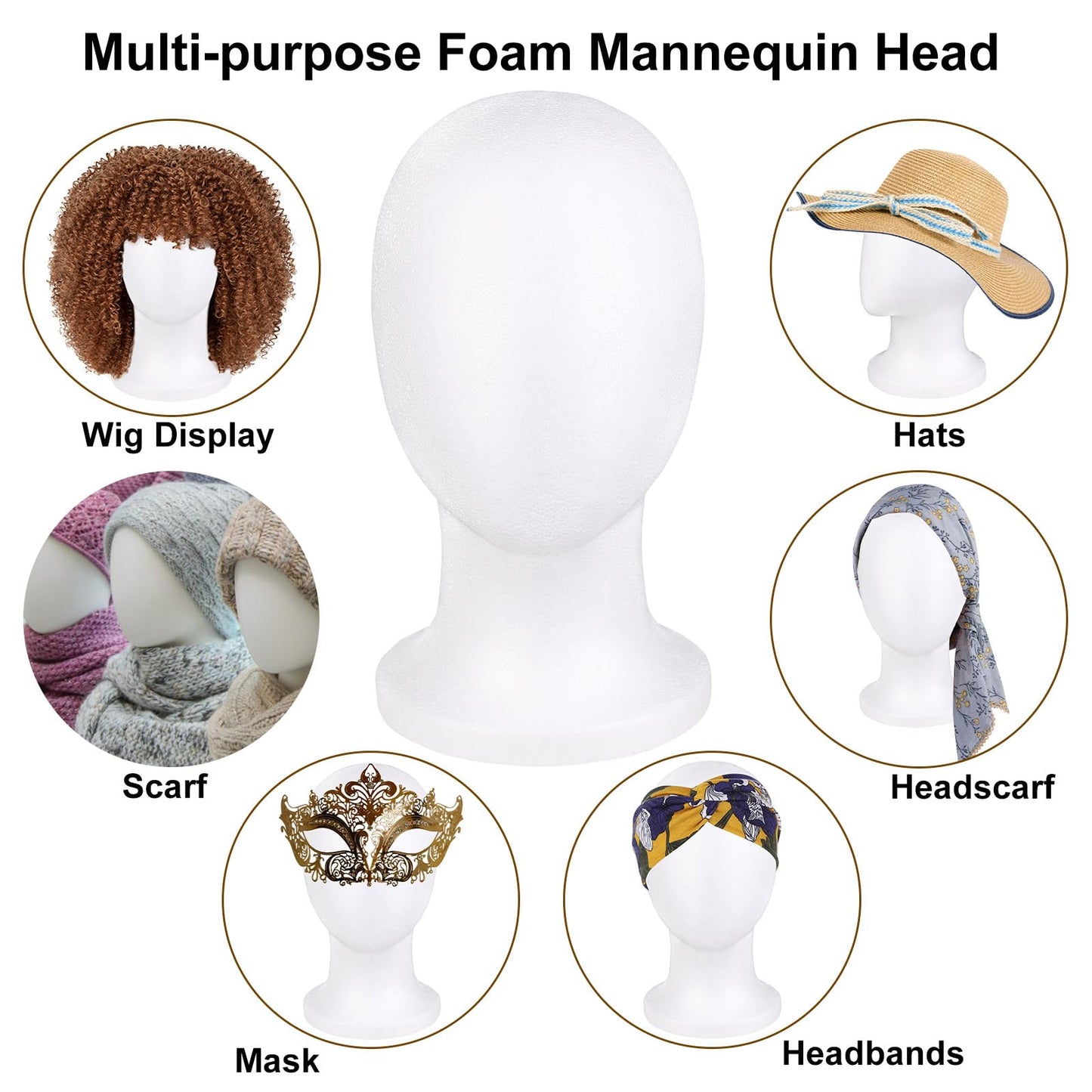 White Smoke COOKOO 3 PCS Faceless Foam Mannequin Head Wigs Holder Styrofoam Wig Head Stand Wigs Foam Heads for Style, Model Hats ,Display Hair, and Hairpieces, Mask ,Home, Salon and Travel (3 Pieces)