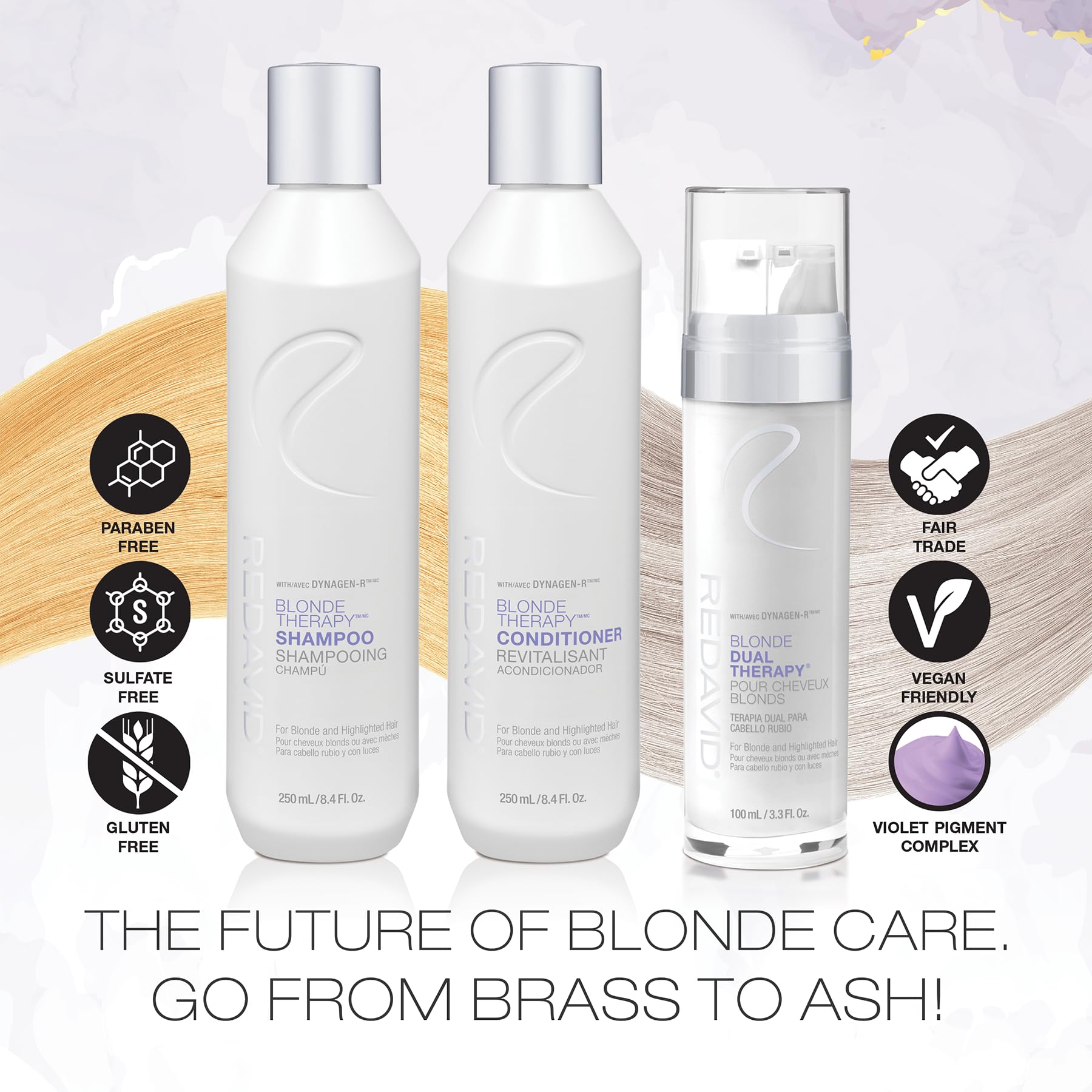 Lavender Redavid Blonde Dual Therapy Treatment - 2-Part Leave-in Toner and Repair System, Purple Pigment, Hair Strengthening, For Blonde and Highlighted Hair