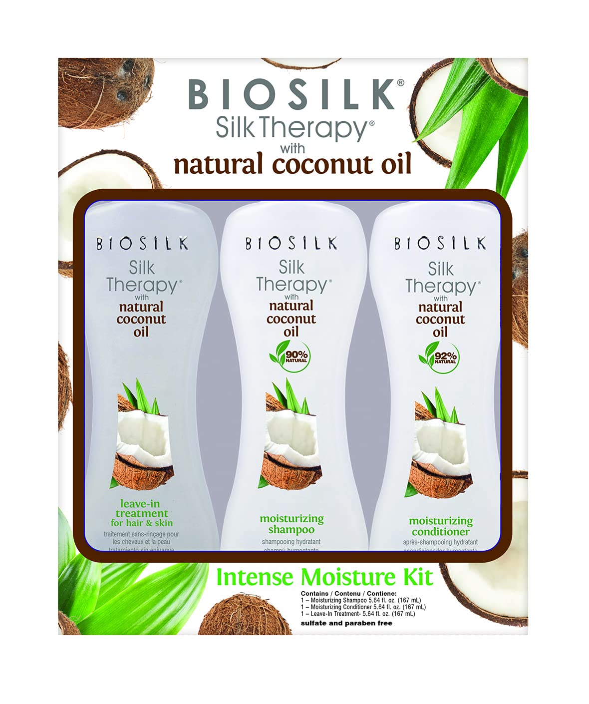 White Smoke BioSilk Silk Therapy Natural Coconut Oil Intense Moisture Kit With Silk Therapy Coconut Leave-in 5.64oz, 23.28 fluid_ounces