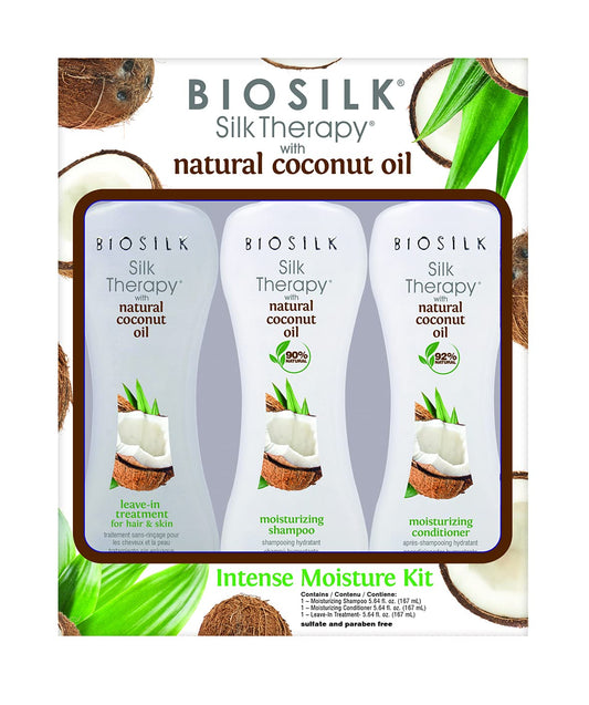 White Smoke BioSilk Silk Therapy Natural Coconut Oil Intense Moisture Kit With Silk Therapy Coconut Leave-in 5.64oz, 23.28 fluid_ounces