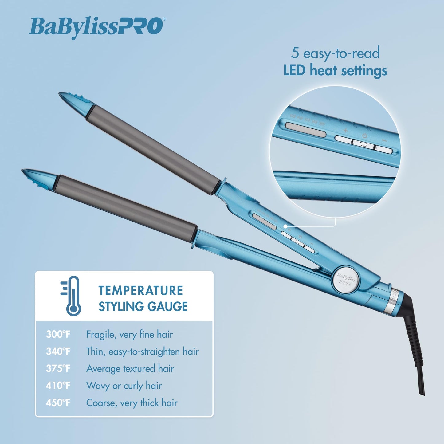 Light Gray BaBylissPRO Nano Titanium 1" Curved Styling Iron and 1" Extended -Barrel Curling Iron Prepack
