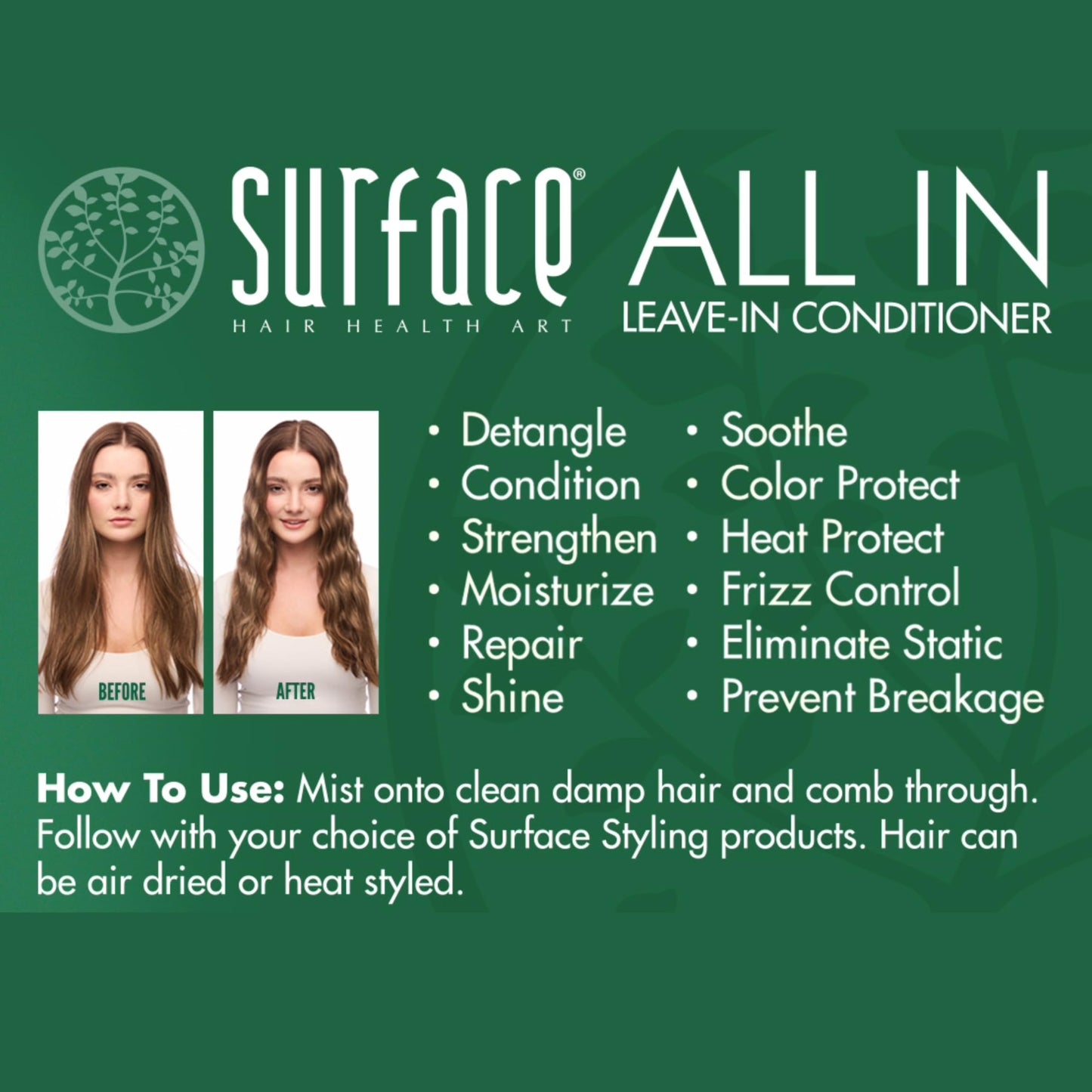 Dark Slate Gray SURFACE Hair ALL IN Leave In Conditioner - Detangles, Controls Frizz & Strengthens for All Hair Types- 6 fl oz