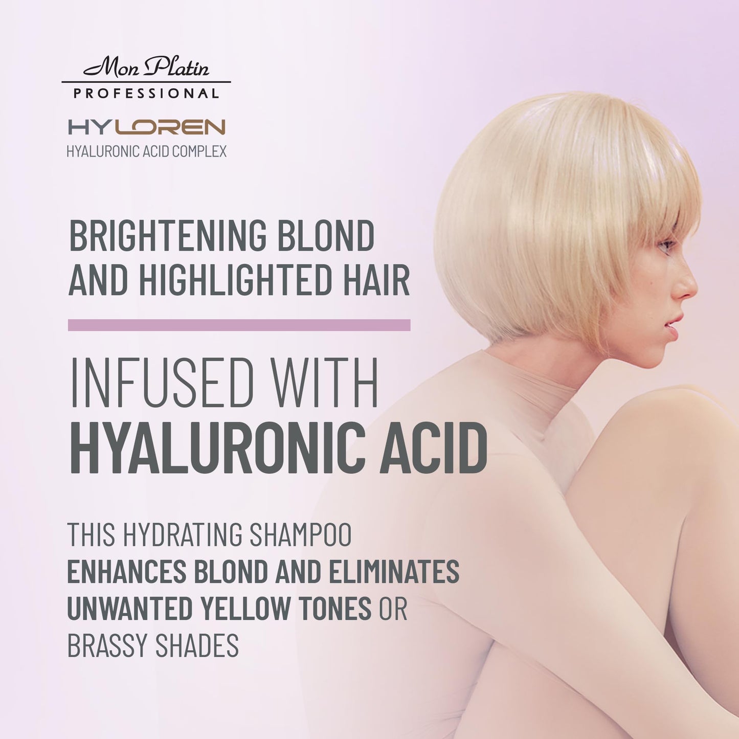 Lavender Blush Mon Platin Professional HYLOREN Blond Hair Shampoo with Hyaluronic Acid for Blond & Highlighted Hair, Shampoo for Blond Hair, SLS/SLES Free, Moisturizing Shampoo, Purple Shampoo, 500ml