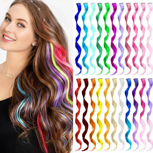 White Smoke TOFAFA Colored Hair Extensions Curly Wavy Accessories for Women Girls,Multi-colors Party Highlights Clip in Synthetic Rainbow Hairpiece Favors Gift(22 PCS Colorful)
