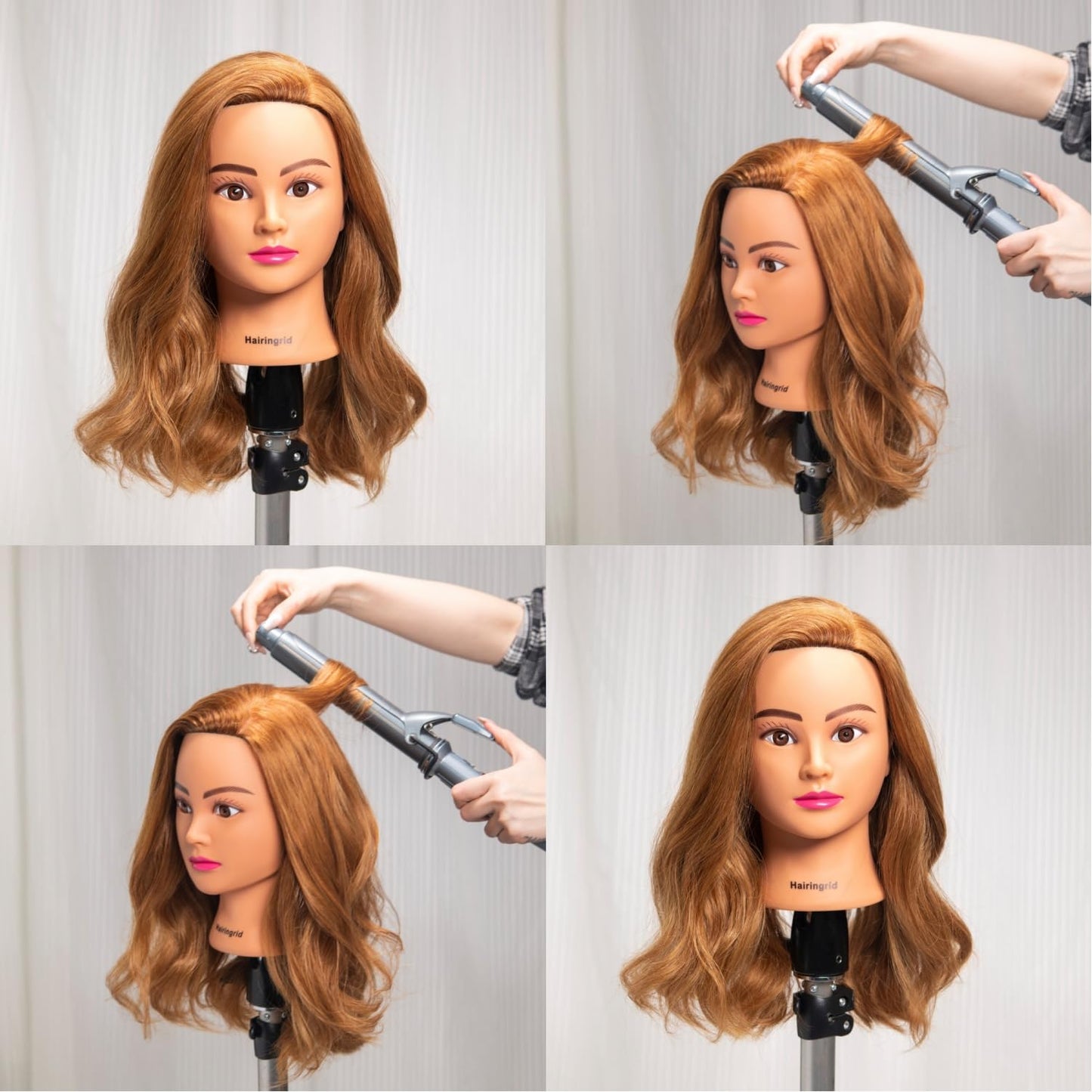 Light Gray Hairingrid Mannequin Head 20"-22" 100% Human Hair Hairdresser Cosmetology Mannequin Manikin Training Head Hair and Free Clamp Holder (1906LB0414)