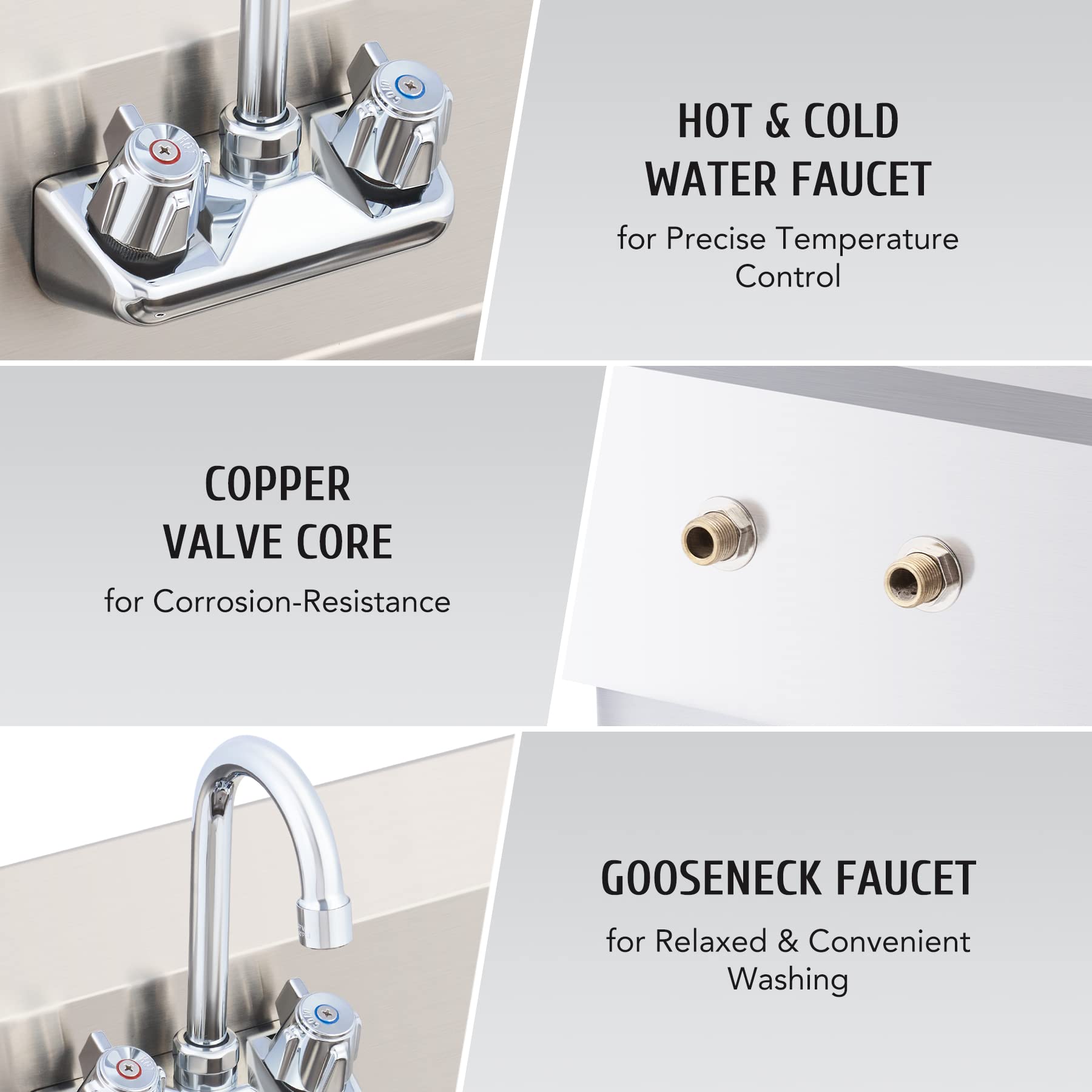 Light Gray WILPREP Hand Sink Commercial Stainless Steel Sink for Washing, NSF Utility Sink with Gooseneck Faucet, Wall Mount Kitchen Sink for Restaurant Bar RV Bathroom Laundry Room (17 x 15 Inches)