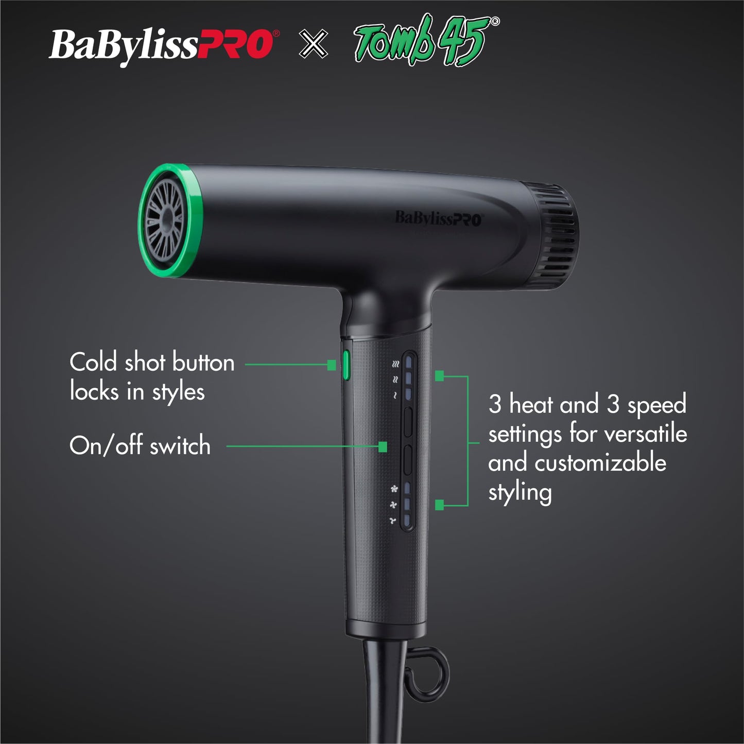Dark Slate Gray BaBylissPRO Nano Titanium Limited Edition Professional Nano Light Ionic Hair Dryer (Tomb45 Collection)