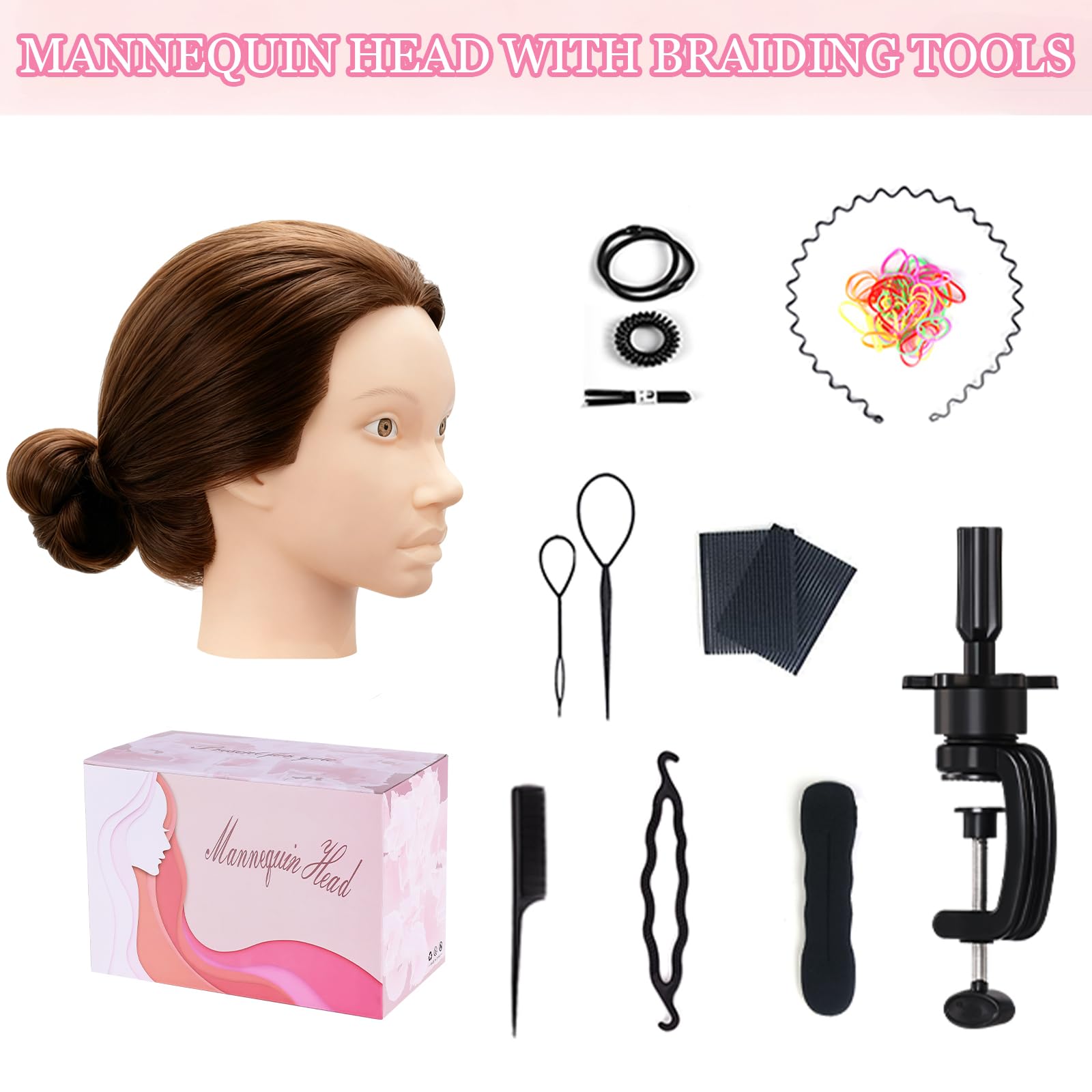 White Smoke Mannequin Head with 80% Real Human Hair, Beauty star 26" Cosmetology Manikin Head, Doll Head for Hair Styling to Practice on, Hairdressing Training Braiding Heads with Clamp Stand Holder Kit