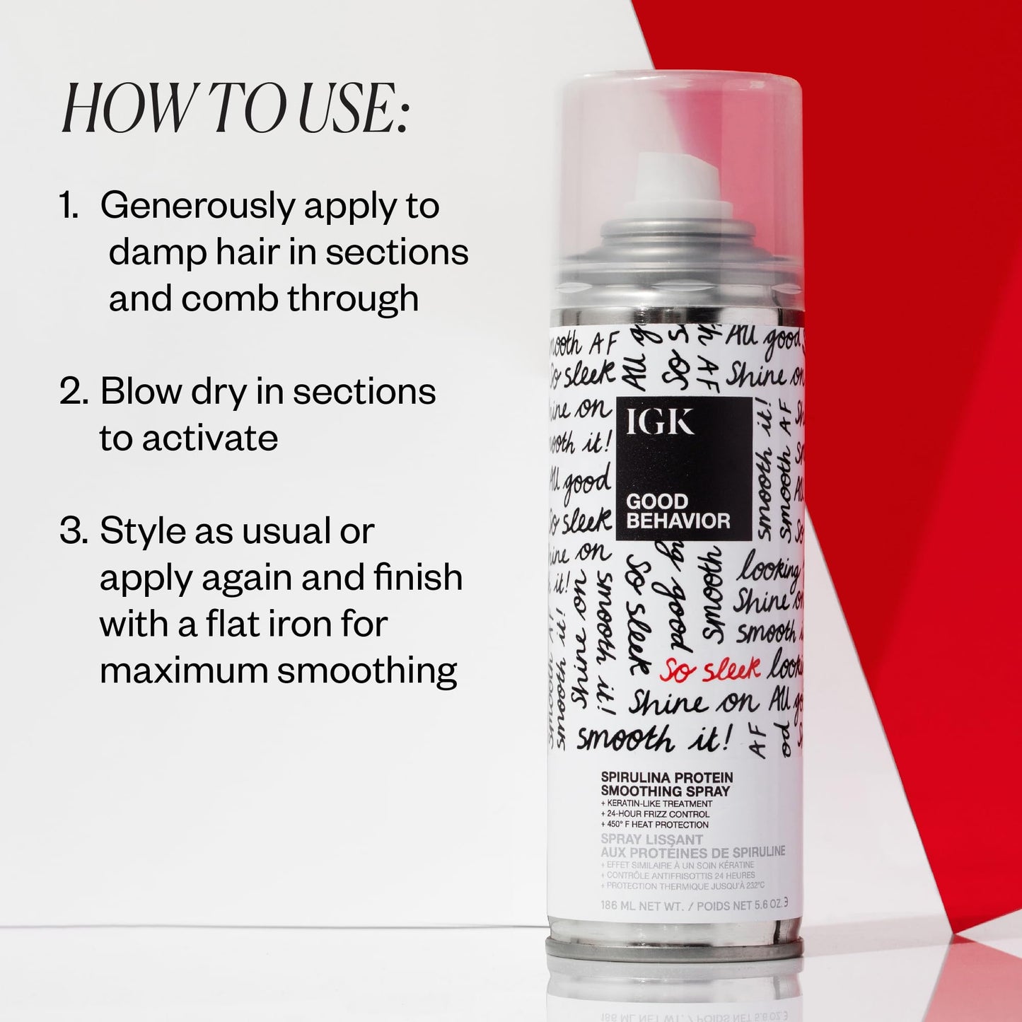 Lavender IGK GOOD BEHAVIOR Spirulina Protein Smoothing Spray | Frizz Control + Heat Protectant | Vegan + Cruelty Free | 5.6 Oz