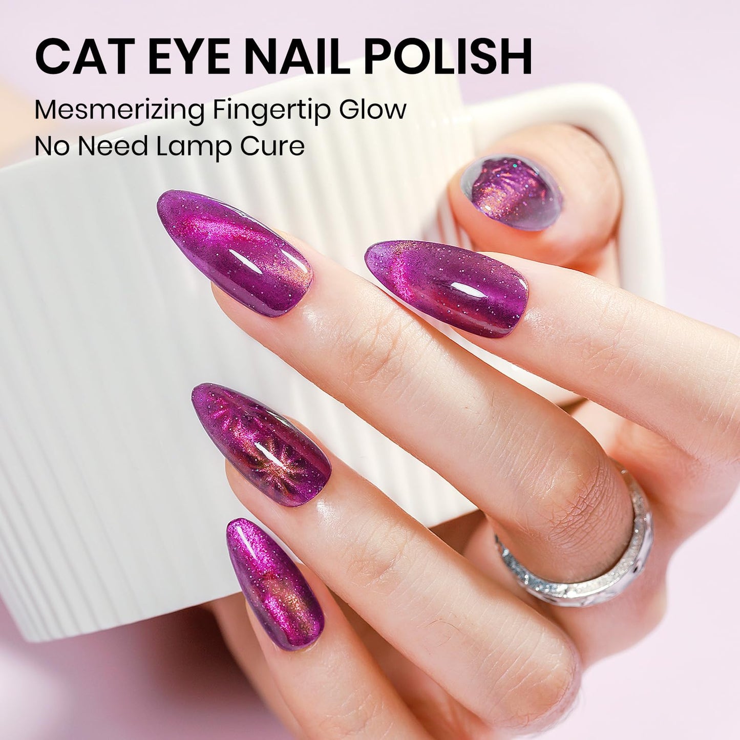 Light Gray SUPWEE Quick Dry Magnetic Nail Polish Non Gel Cat Eye Nail Polish, Fast Drying Fingernail Lacquer, Air Drying, Chip Resistant, Vegan, Long Lasting, Large Capacity 16ml/0.54fl oz